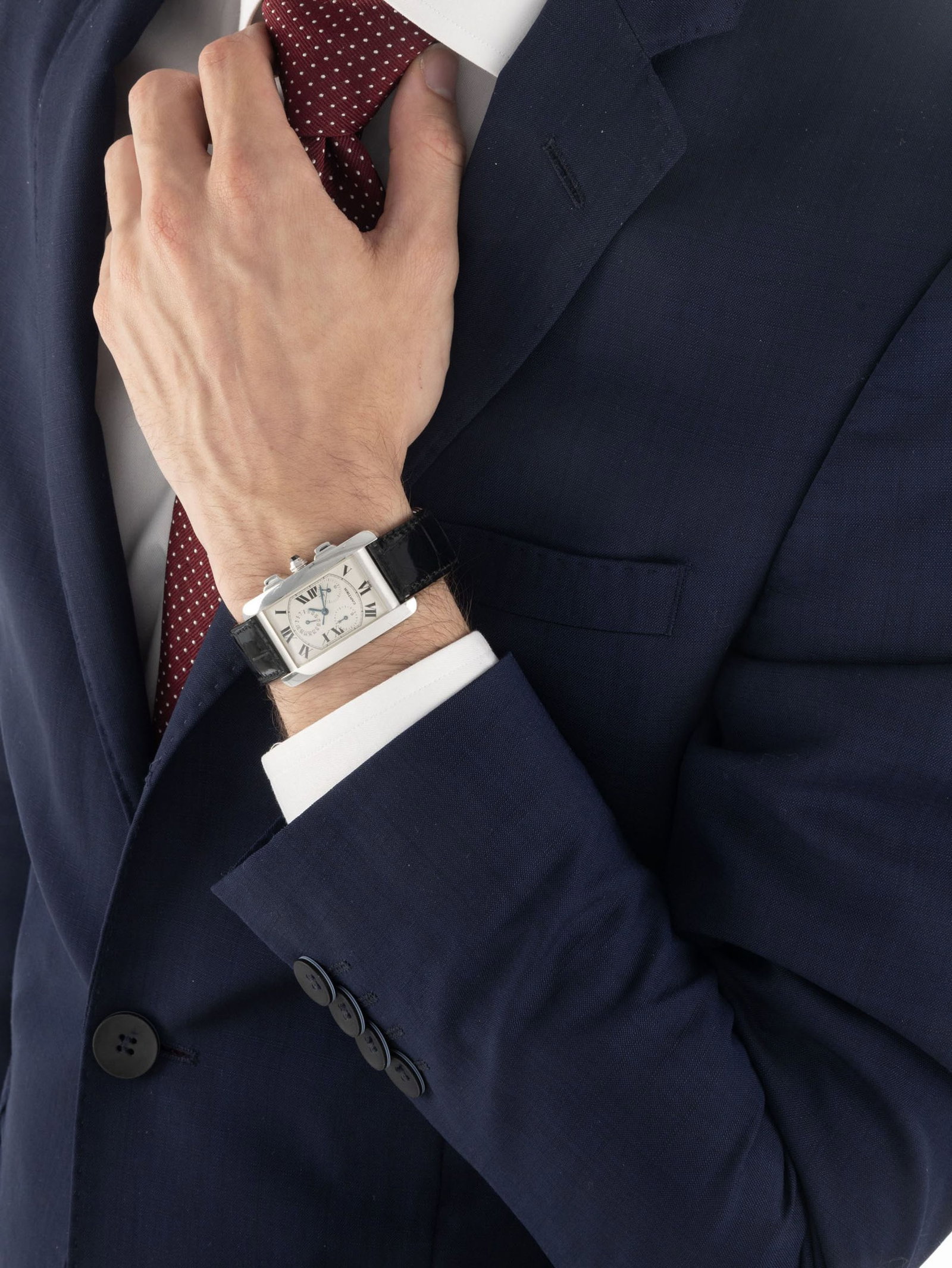 Cartier, Tank Américaine, réf. 2312, montre chronographe en or gris 750 Mouvement: cal.  - 4