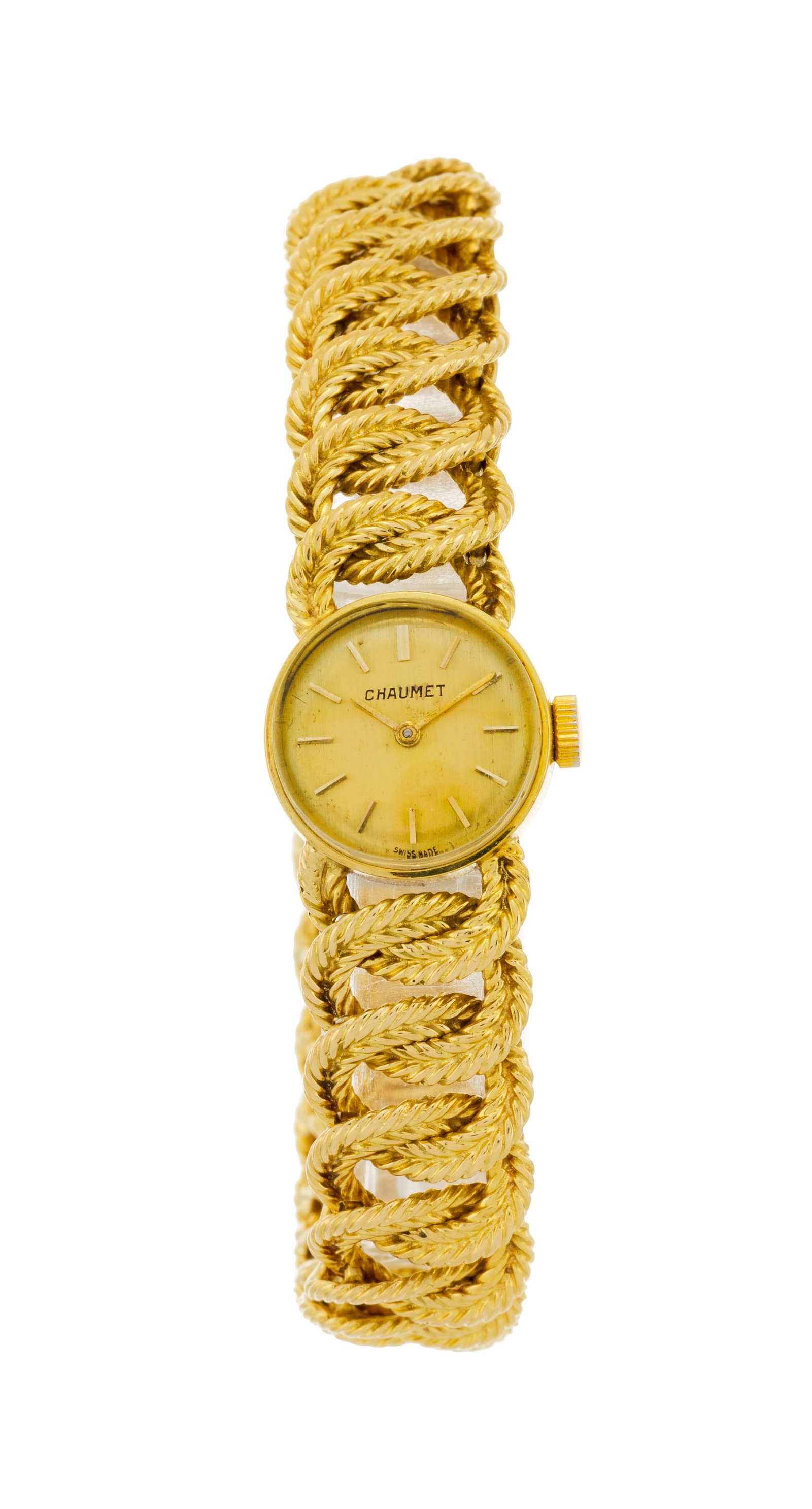 Chaumet et Movado, montre-bracelet en or 750, années 1960 Mouvement: mécanique, 17 rubis: Chaumet et Movado, montre-bracelet en or 750, années 1960 Mouvement: mécanique, 17 rubis Boîtier: n°846, diam. 15 mm Signature Chaumet: cadran, bracelet Signature Movado: