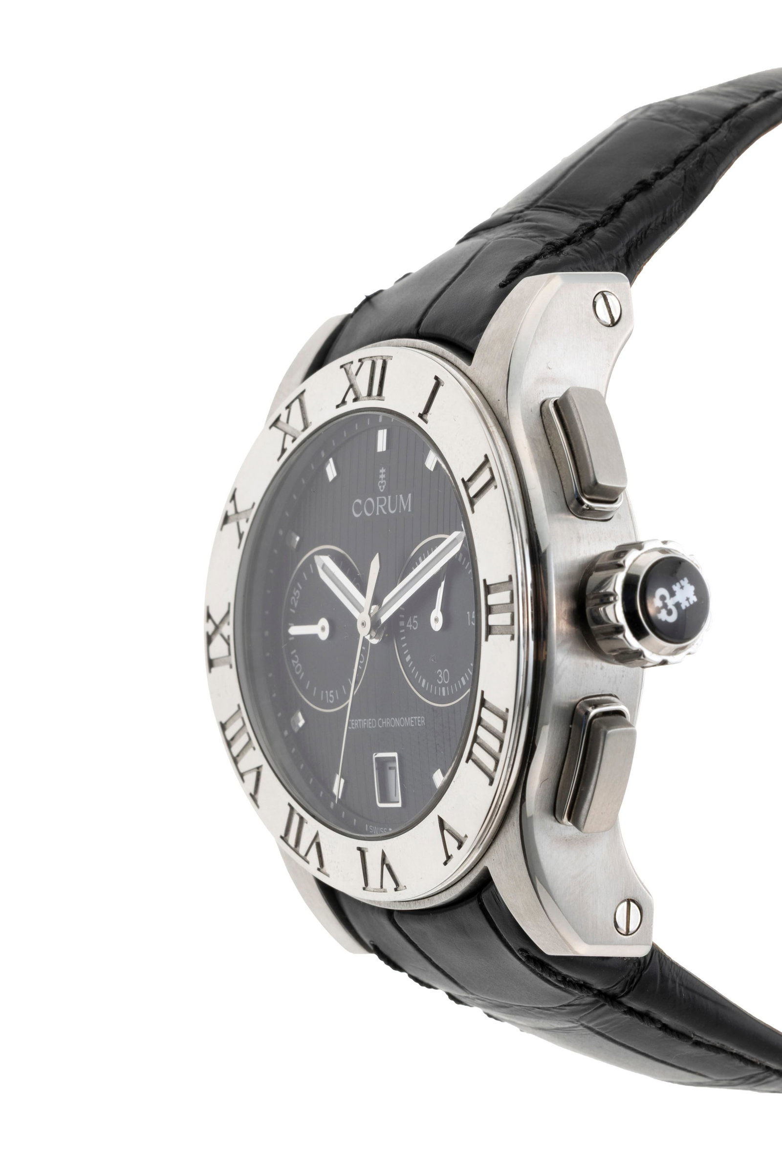 Corum, Romulus, réf. 02.0012, Ed. Limitée n°A0796/1500, montre chronographe en acier  - 2