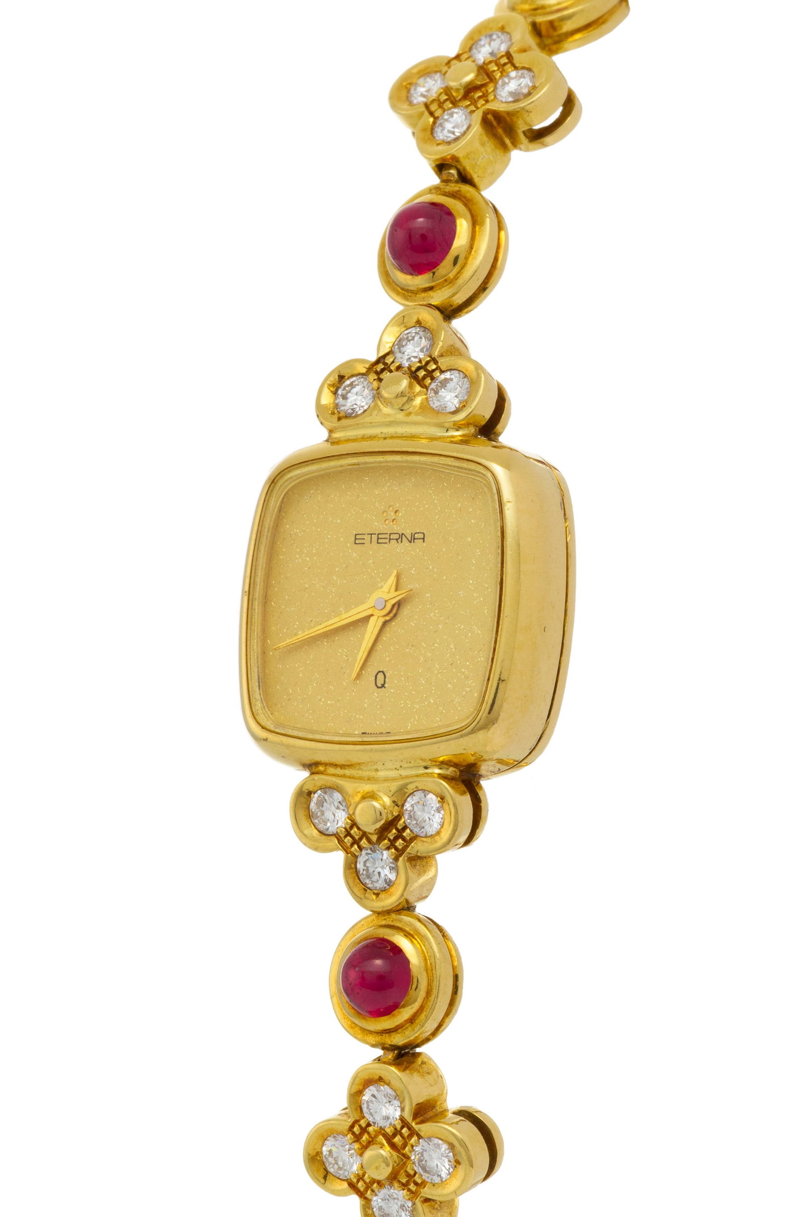 Eterna, montre-bracelet en or 750 sertie de diamants alternés de cabochons de rubis, année - 2