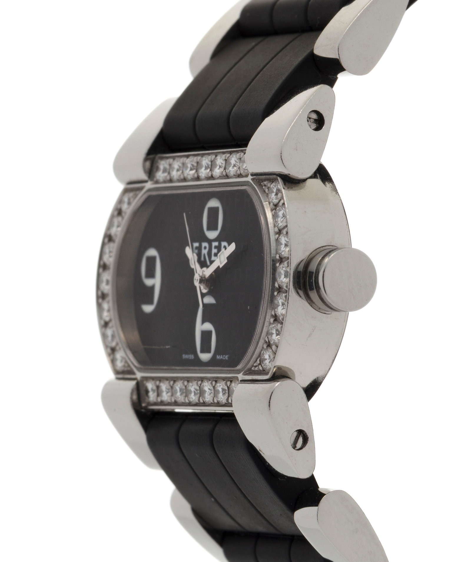 Fred, montre-bracelet en acier et caoutchouc sertie de diamants Mouvement: cal. 980.106, quartz,  - 2