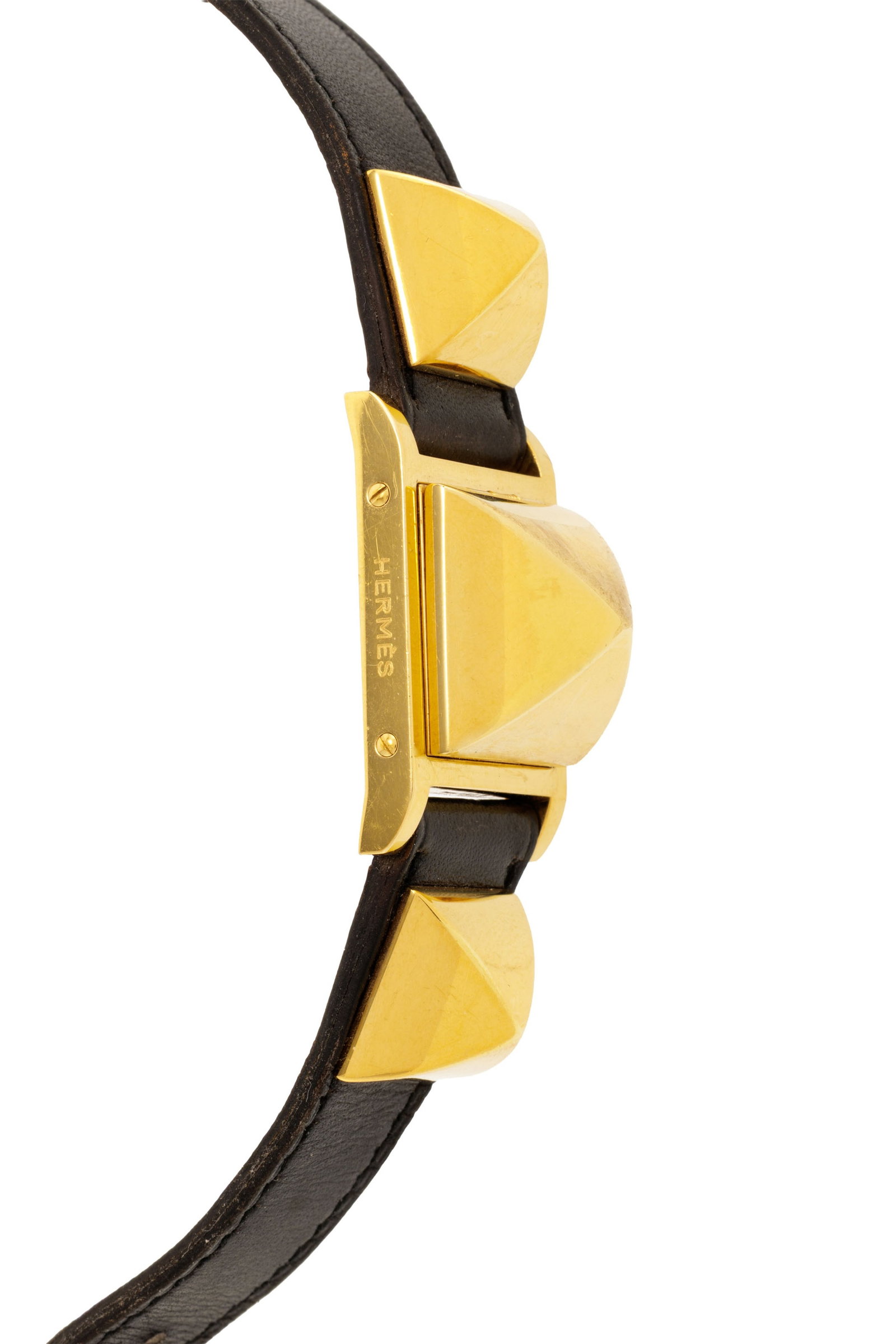 Hermès, Médor, montre secrète en métal doré, années 1990 Mouvement:  - 3