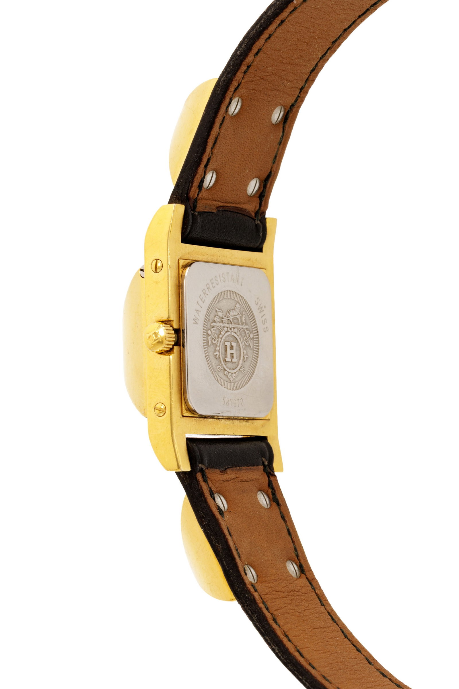 Hermès, Médor, montre secrète en métal doré, années 1990 Mouvement:  - 4