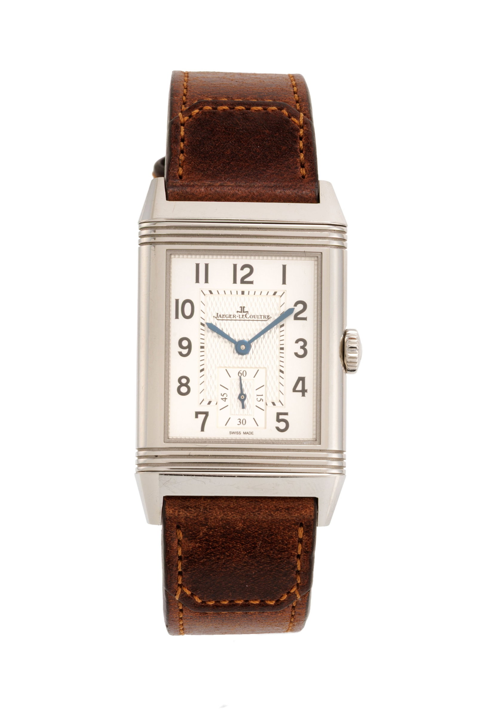 Jaeger-LeCoultre, Reverso, réf. 214.8.62, montre petite seconde en acier, circa 2022 Mouvemen: Jaeger-LeCoultre, Reverso, réf. 214.8.62, montre petite seconde en acier, circa 2022 Mouvement: cal. 822/2, mécanique Boîtier: n°3512665, larg. 27 mm Complication: compteur