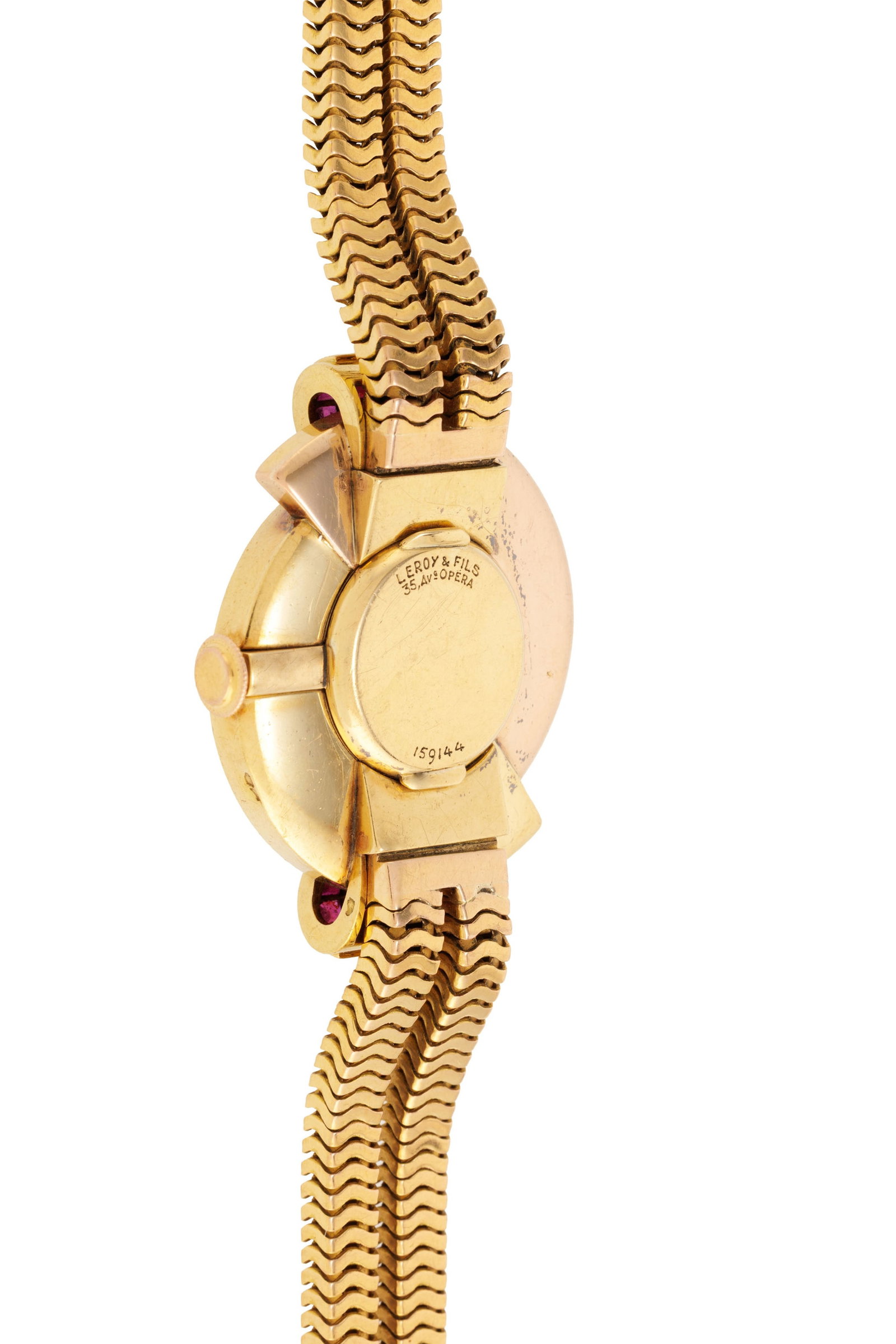 Leroy & Fils, montre-bracelet en or 750 sertie de rubis, années 1940-50 Mouvement: mécan - 3