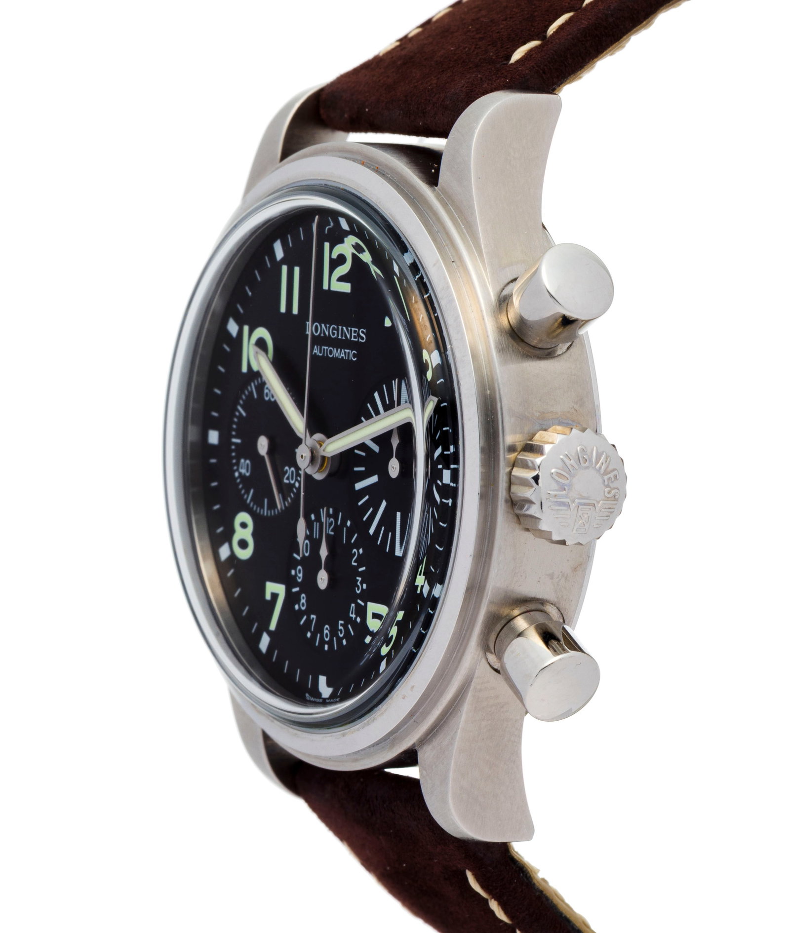 Longines, Avigation Big Eye, réf. L2.816.4, montre chronographe en acier Mouvement: cal. L 6 - 2