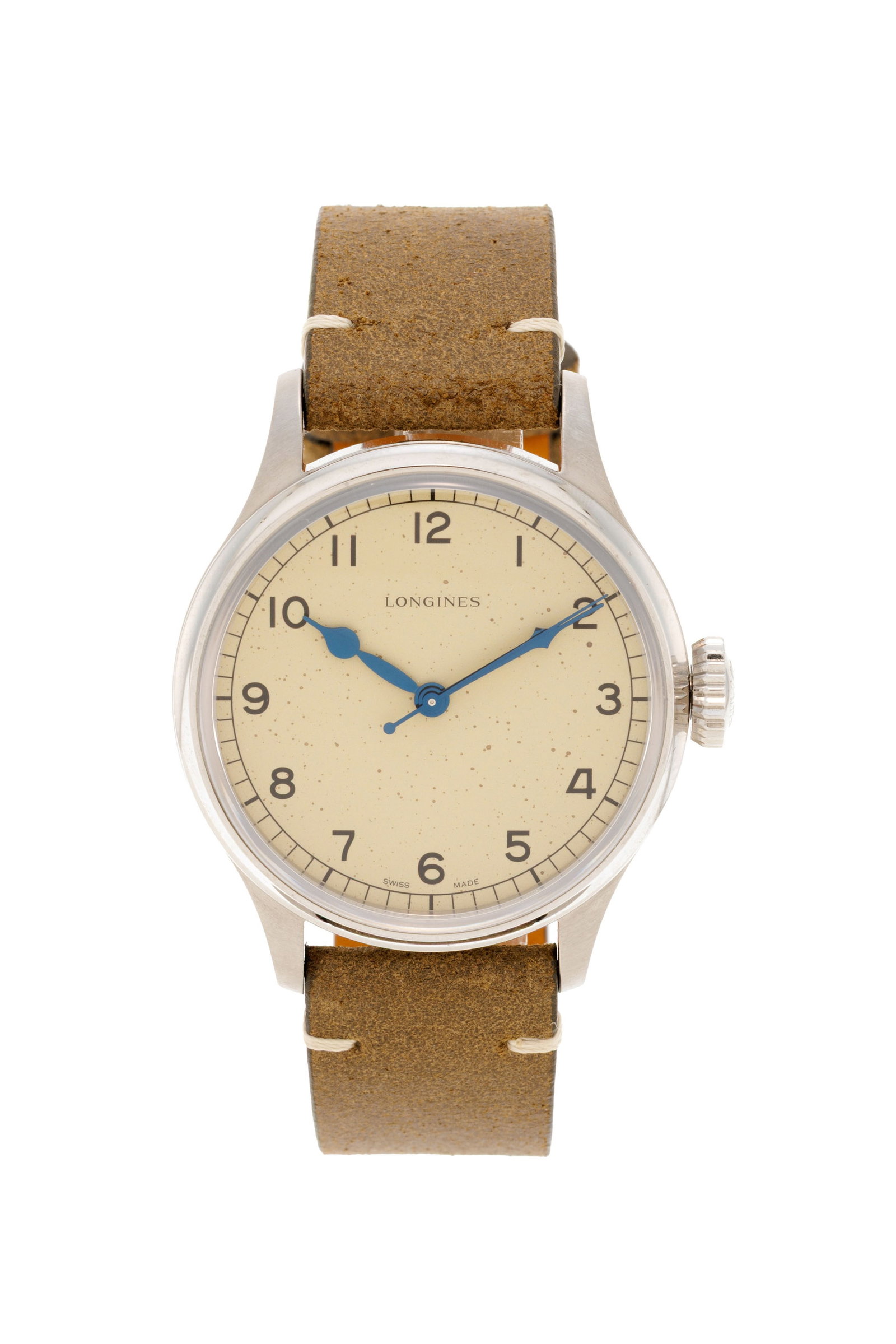 Longines, Heritage Military, réf. L2.819.4, montre en acier, circa 2020 Mouvement: automatiqu: Longines, Heritage Military, réf. L2.819.4, montre en acier, circa 2020 Mouvement: automatique Boîtier: n°49846667, diam. 38 mm Bracelet Longines: cuir avec boucle ardillon acier