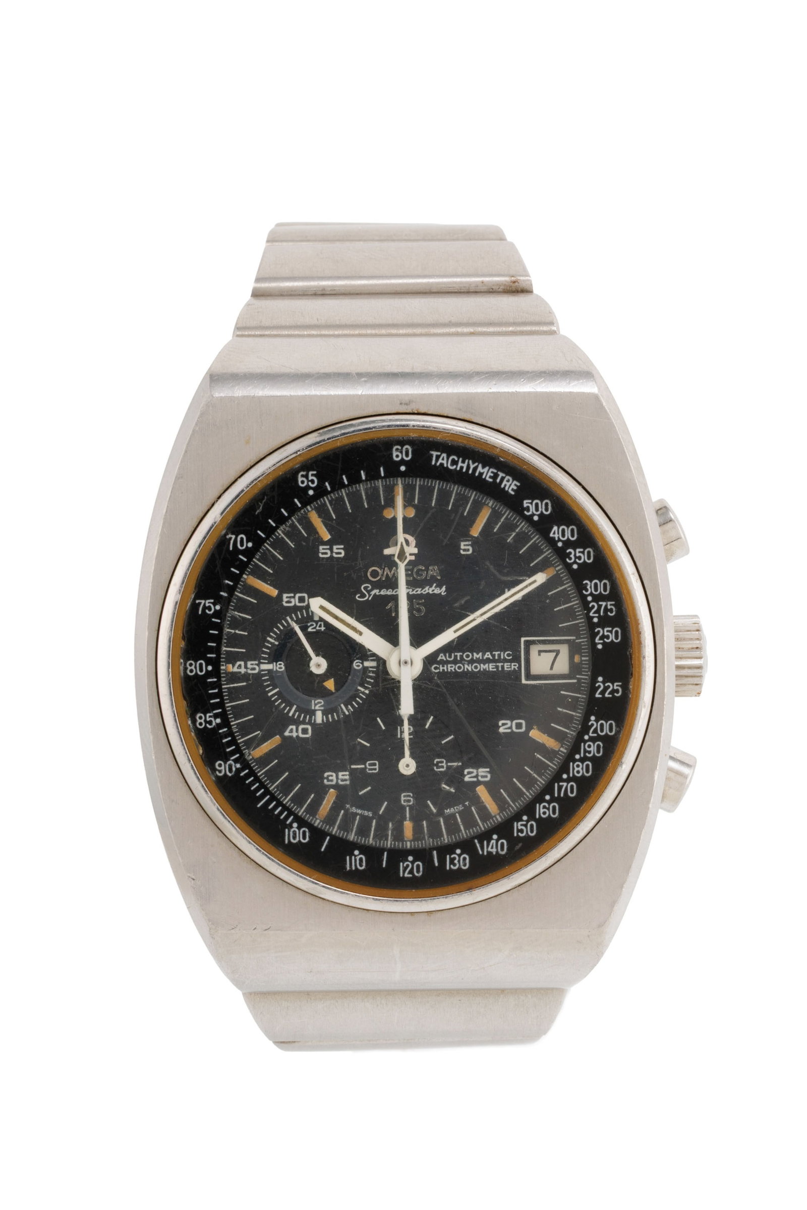 Omega, Speedmaster 125, réf. 378.0801/178.0002, montre-bracelet chronographe en acier, anné: Omega, Speedmaster 125, réf. 378.0801/178.0002, montre-bracelet chronographe en acier, années 1970 Mouvement: cal. 1041, automatique, 22 rubis, n°38294836 Boîtier: larg. 42 mm