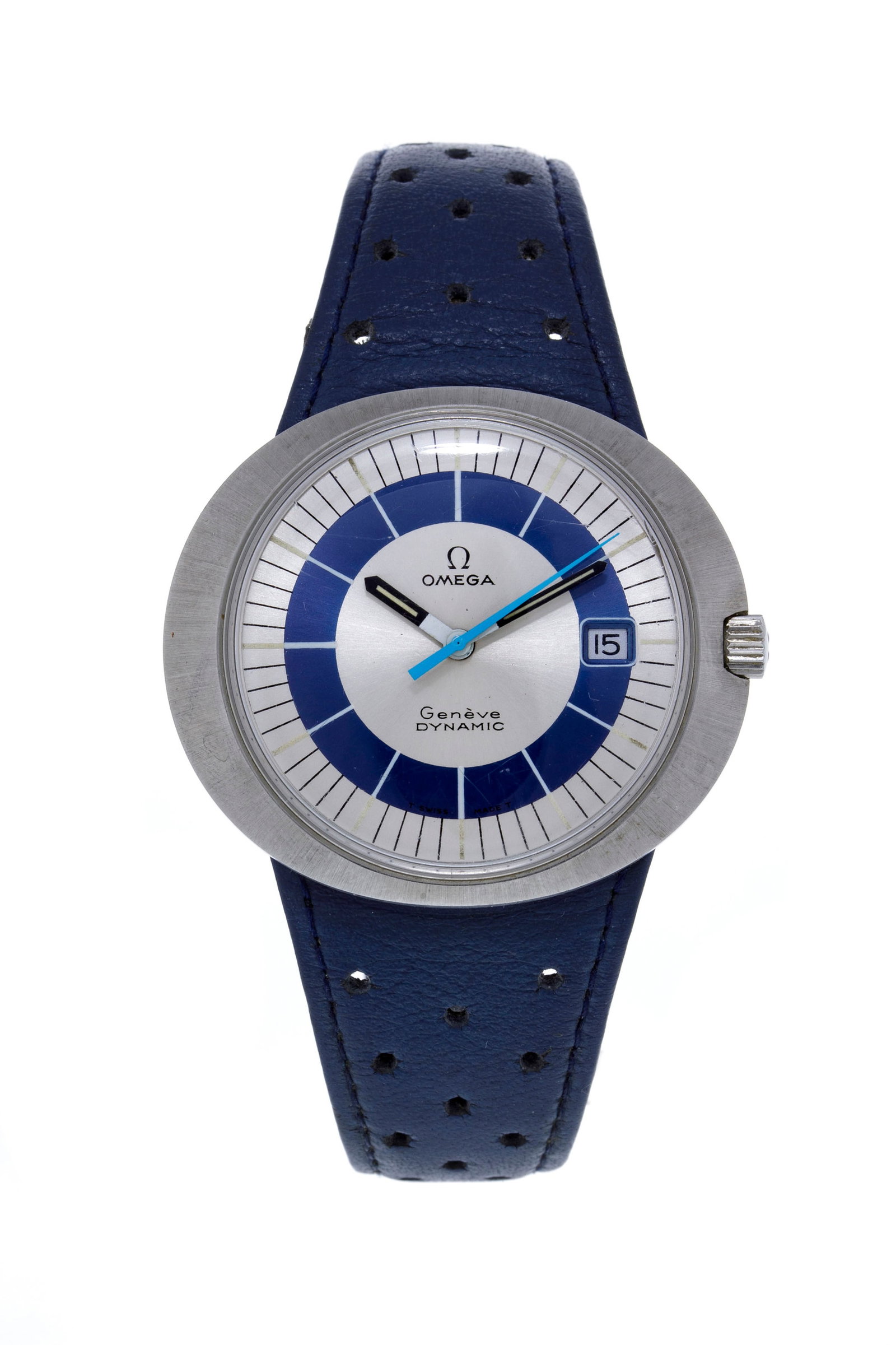 Omega, Dynamic, réf. TOOL.107, montre en acier avec indication de la date Mouvement: automati: Omega, Dynamic, réf. TOOL.107, montre en acier avec indication de la date Mouvement: automatique Boîtier: larg. 41 mm Complication: date à guichet Bracelet Omega: cuir bleu avec boucle