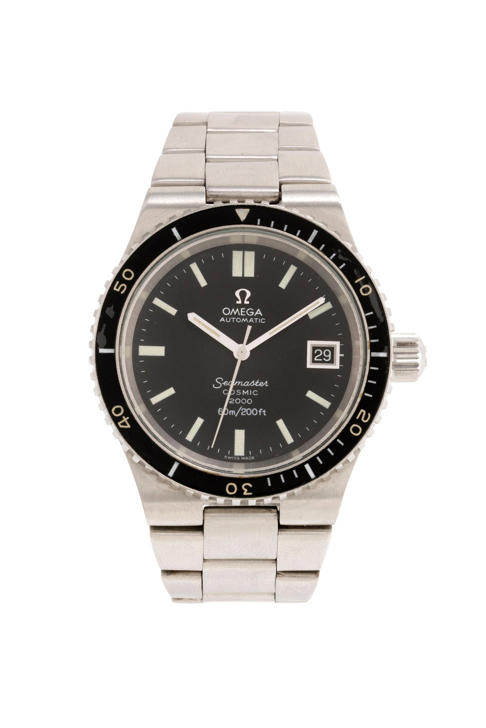 Omega, Seamaster Cosmic, montre-bracelet en acier avec indication de la date Mouvement: automatiqu: Omega, Seamaster Cosmic, montre-bracelet en acier avec indication de la date Mouvement: automatique Boîtier: diam. 39 mm, lunette tournante bidirectionnelle Complication: date à guichet
