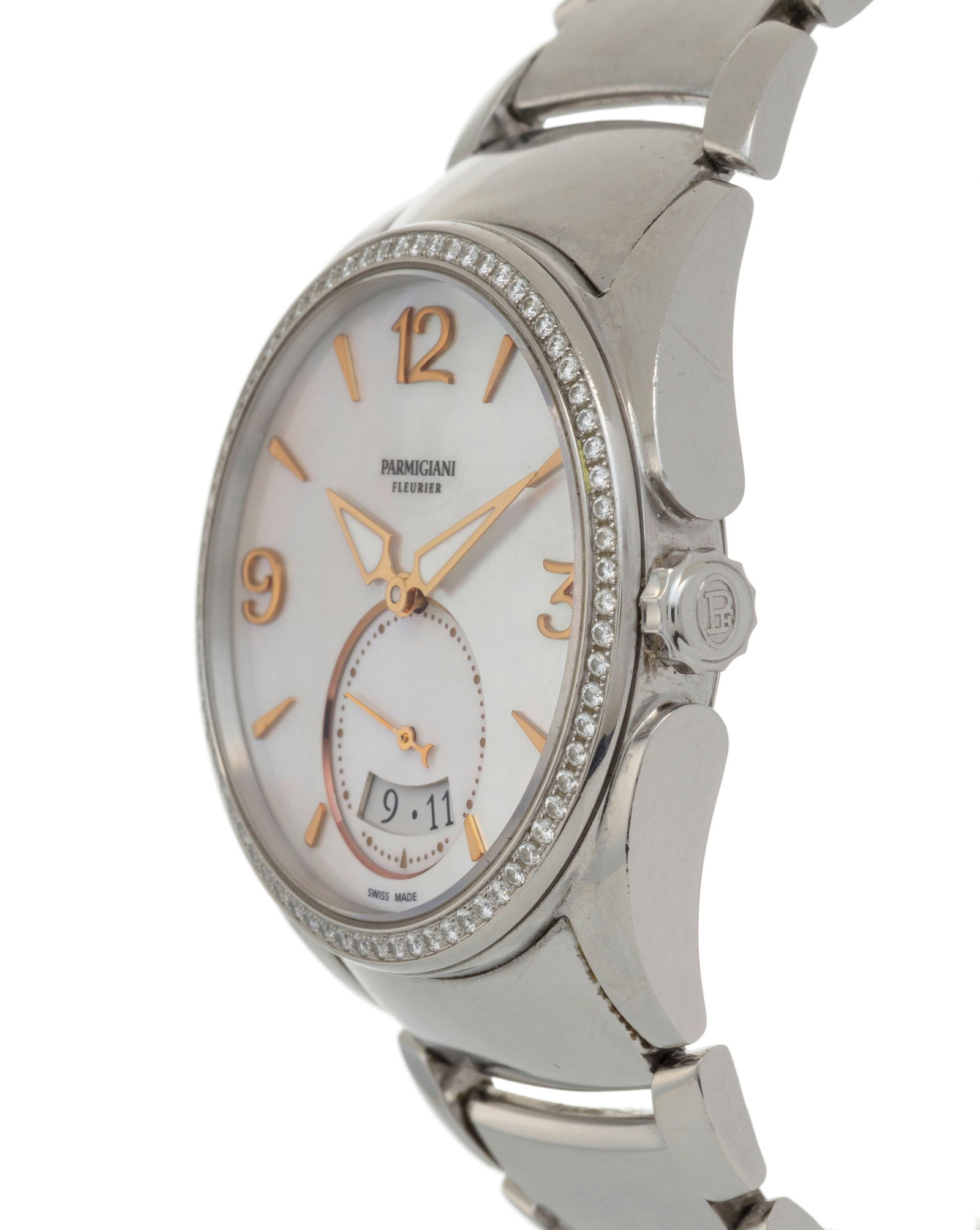 Parmigiani, montre-bracelet petite seconde en acier ornée d'un cadran en nacre et sertie de dia - 2