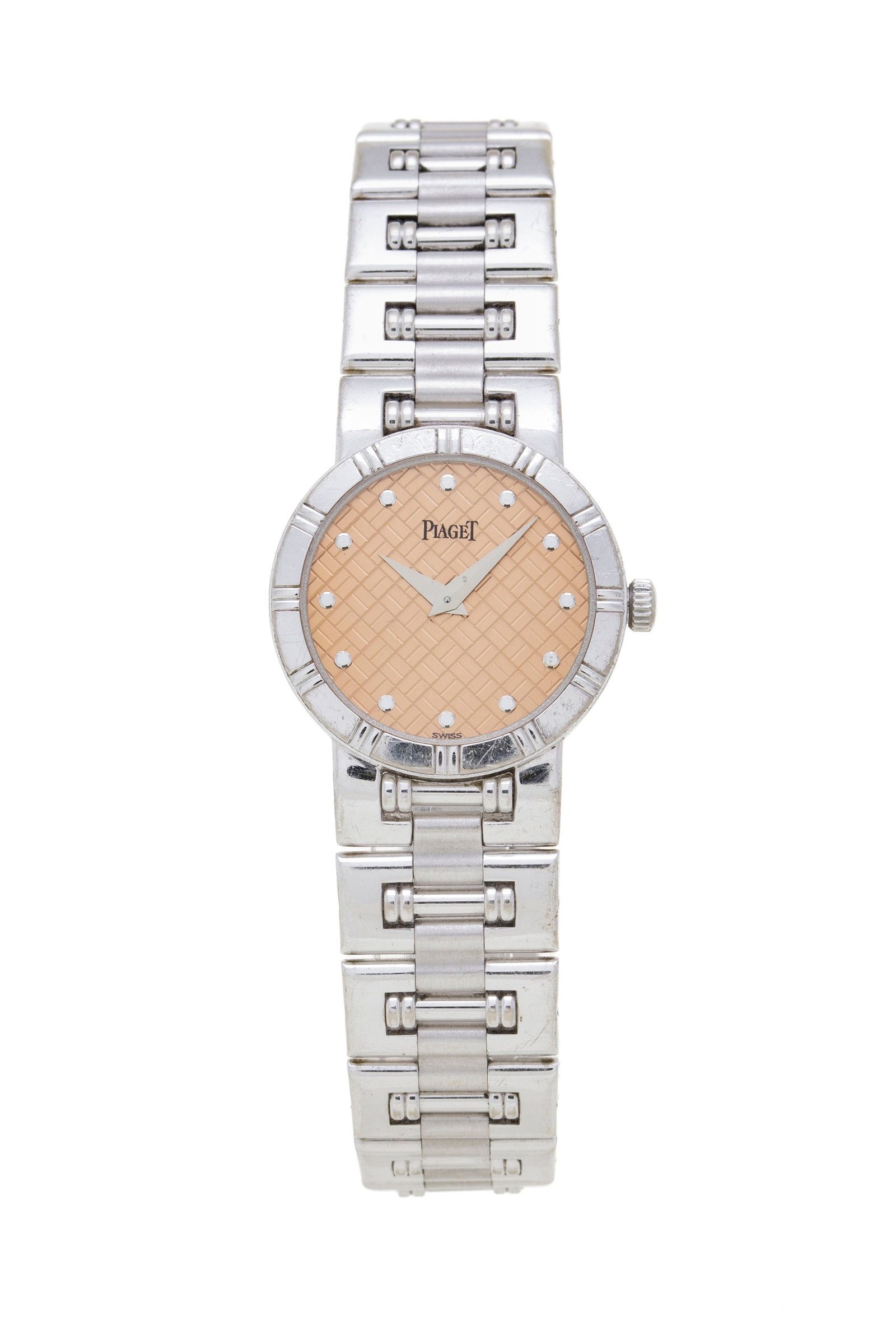 Piaget, Dancer, réf. 80563 K61, montre-bracelet or gris 750 Mouvement: cal. 657P, quartz, 4 r: Piaget, Dancer, réf. 80563 K61, montre-bracelet or gris 750 Mouvement: cal. 657P, quartz, 4 rubis Boîtier: n°813277-02, diam. 23 mm Signature: cadran, mouvement, boîtier, bracelet