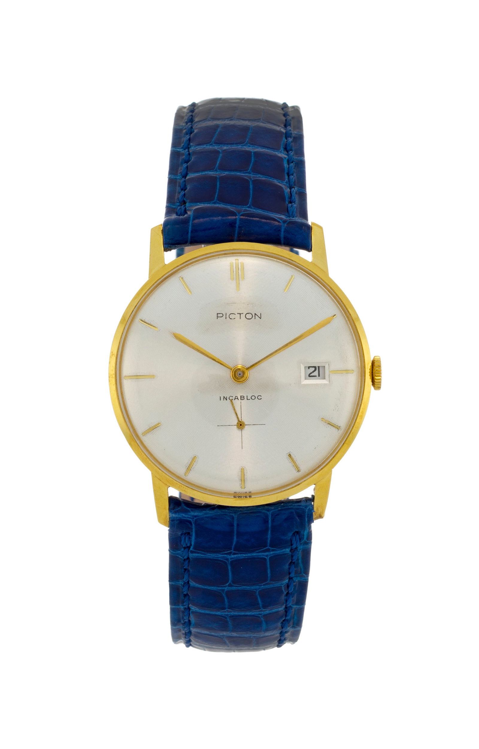 Picton, montre petite seconde en or 750 avec indication de la date Mouvement: mécanique Bo&: Picton, montre petite seconde en or 750 avec indication de la date Mouvement: mécanique Boîtier: n°11211 DA, diam. 34 mm Complication: date à guichet, compteur subsidiaire pour