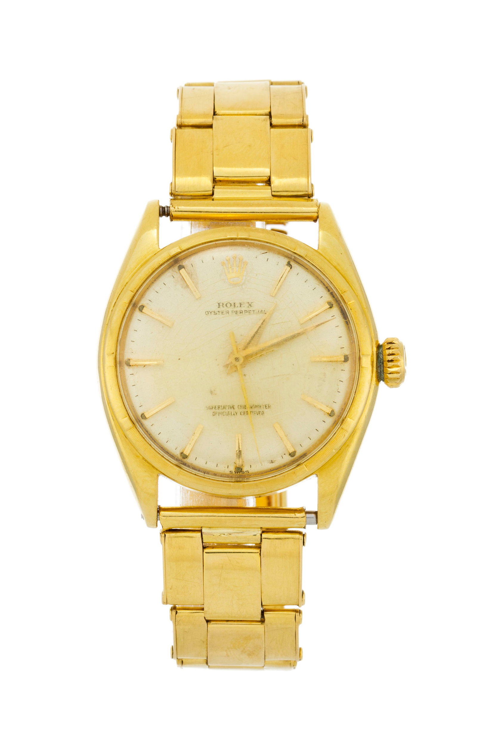 Rolex, Oyster Perpetual, réf. 6085, montre-bracelet en or 750, années 1950-60 Mouvement:: Rolex, Oyster Perpetual, réf. 6085, montre-bracelet en or 750, années 1950-60 Mouvement: automatique, n°83682 Boîtier: n°730278, diam. 32 mm Bracelet Riveté Rolex: