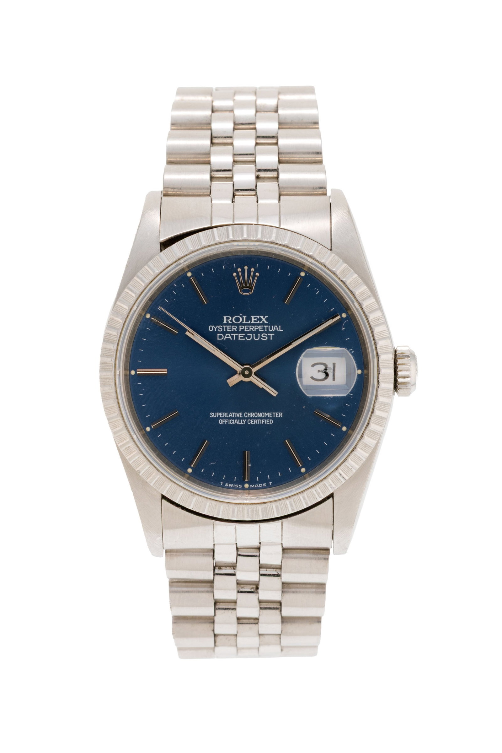 Rolex, Datejust, réf. 16220/16200, montre-bracelet en acier, circa 1990 Mouvement: cal. 3135,: Rolex, Datejust, réf. 16220/16200, montre-bracelet en acier, circa 1990 Mouvement: cal. 3135, automatique, 31 rubis, n°5658369 Boîtier: n°E309499, diam. 35 mm Complication: date