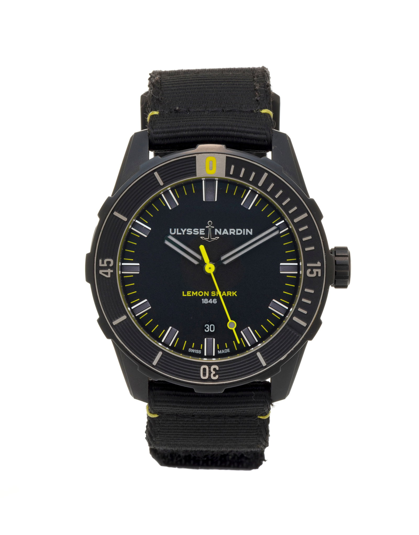 Ulysse Nardin, Lemon Shark, réf. 8163-175, Ed. Limitée n°12/300, montre en acier avec: Ulysse Nardin, Lemon Shark, réf. 8163-175, Ed. Limitée n°12/300, montre en acier avec revêtement noir Mouvement: cal. UN810, automatique, 21 rubis, n°268896 Boîtier: