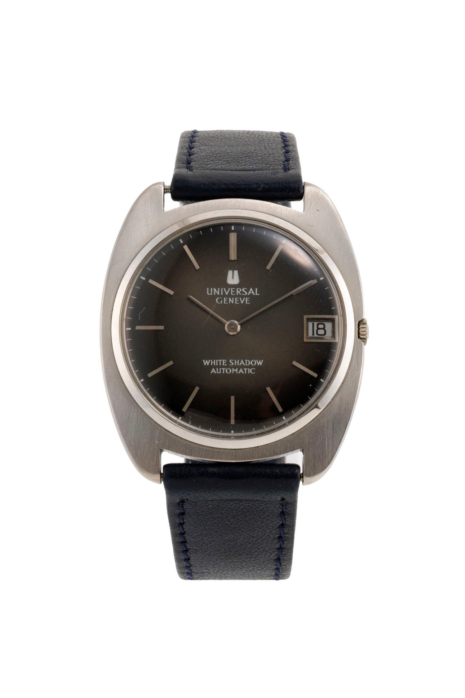 Universal, White Shadow, réf. 867103, montre en acier avec indication de la date Mouvement: c: Universal, White Shadow, réf. 867103, montre en acier avec indication de la date Mouvement: cal. 1-67, automatique, 25 rubis Boîtier: n°2 972 331, larg. 34 mm Complication: date à