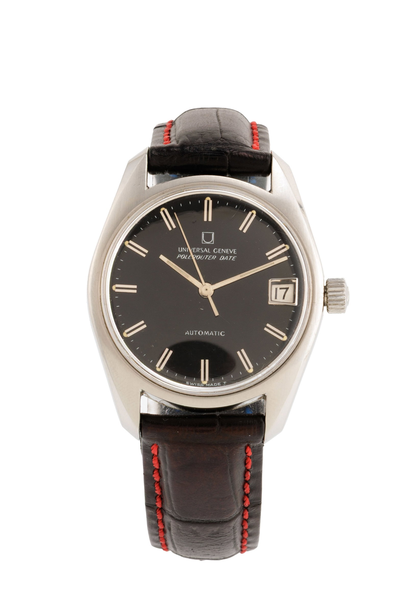 Universal, Polerouter Date, réf. 869119, montre en acier avec indication de la date, année: Universal, Polerouter Date, réf. 869119, montre en acier avec indication de la date, années 1960 Mouvement: cal. 1-69, automatique, 28 rubis Boîtier: n°3 678 212, diam. 33 mm