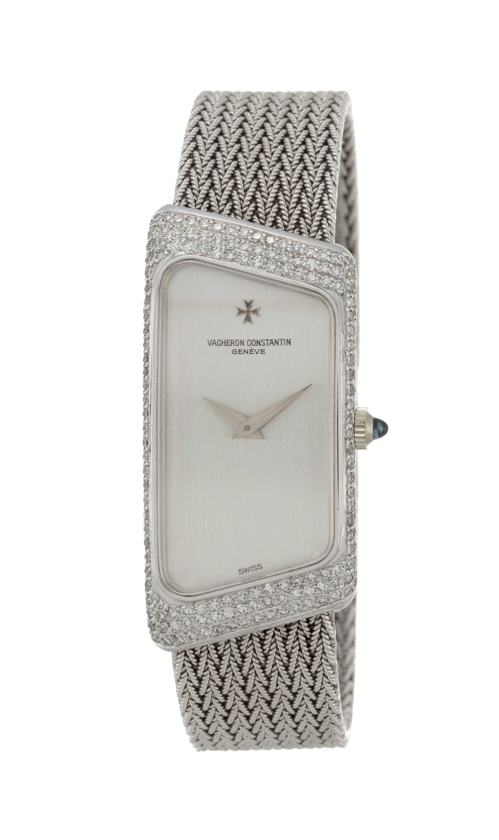 Vacheron Constantin, Prestige de la France, montre-bracelet en or gris 750 sertie de diamants, circa: Vacheron Constantin, Prestige de la France, montre-bracelet en or gris 750 sertie de diamants, circa 1978 Mouvement: cal. 1050/B, mécanique, 20 rubis, n°659909 Boîtier:
