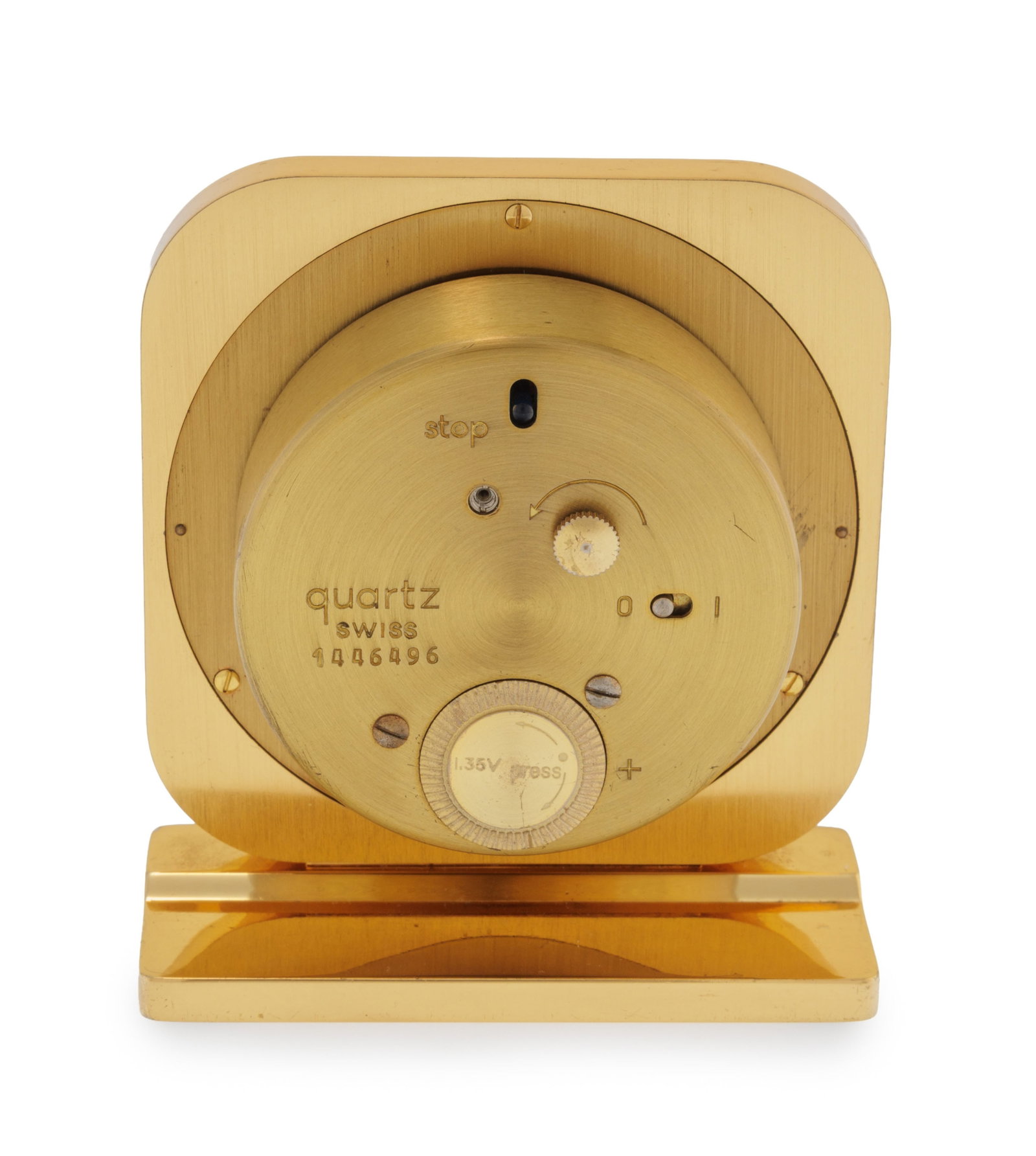 Piaget, pendulette réveil en métal doré ornée de nacre et de résine noire  - 3