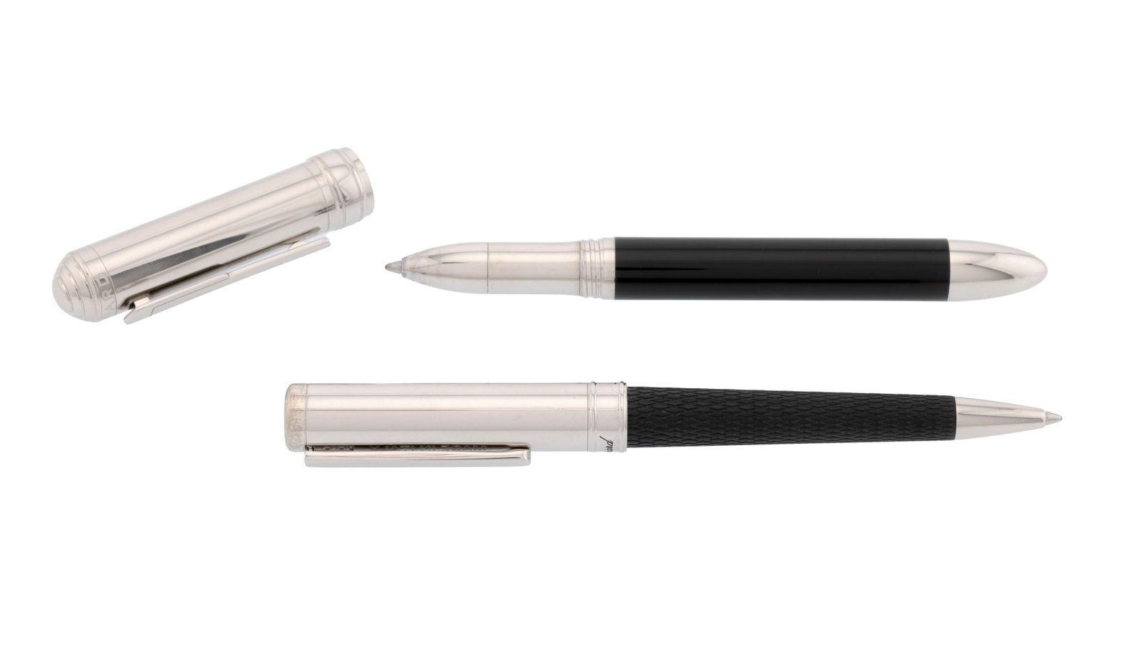 Chopard, lot de deux stylos billes en métal argenté et résine noire, long. 14.4 et 13 - 2