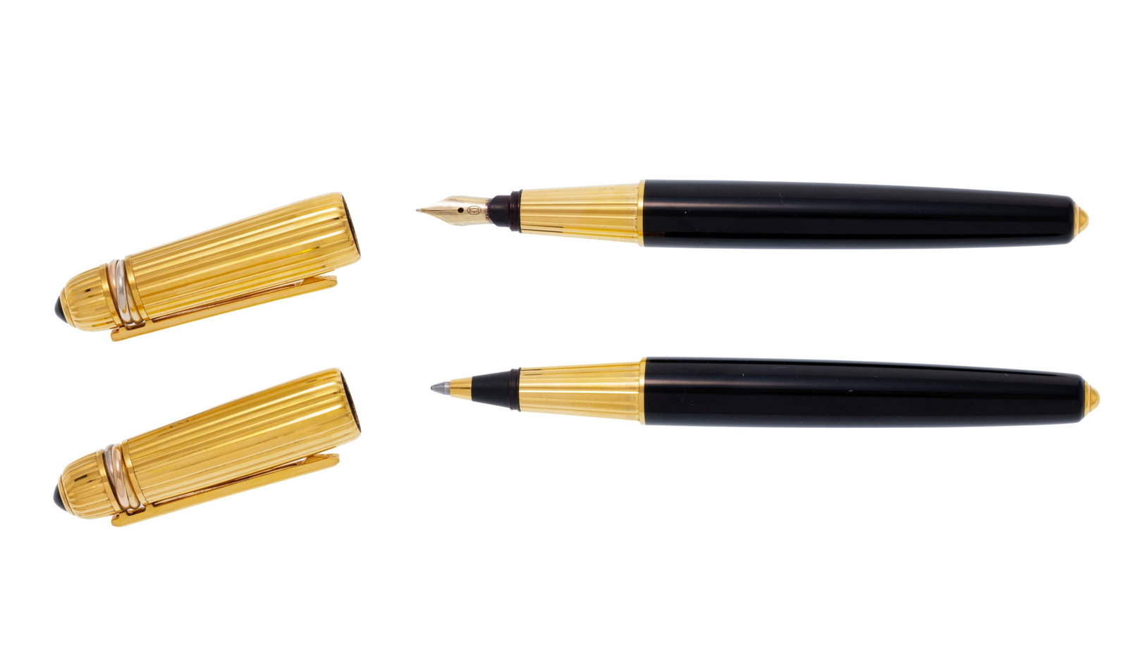 Cartier, Pasha, lot composé d'un stylo plume et d'un stylo bille en métal doré et r&# - 2