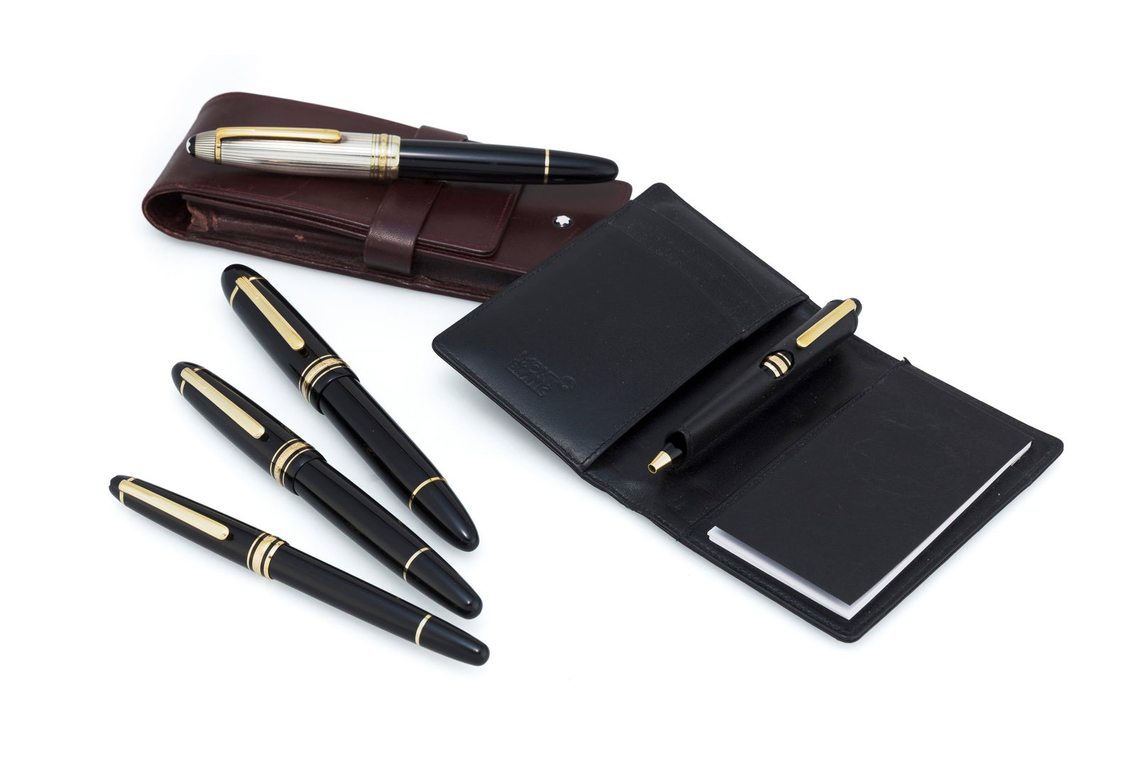 Montblanc, Meisterstück, lot de 4 stylos dont un stylo bille avec capuchon en argent, un surlig (1 of 1)
