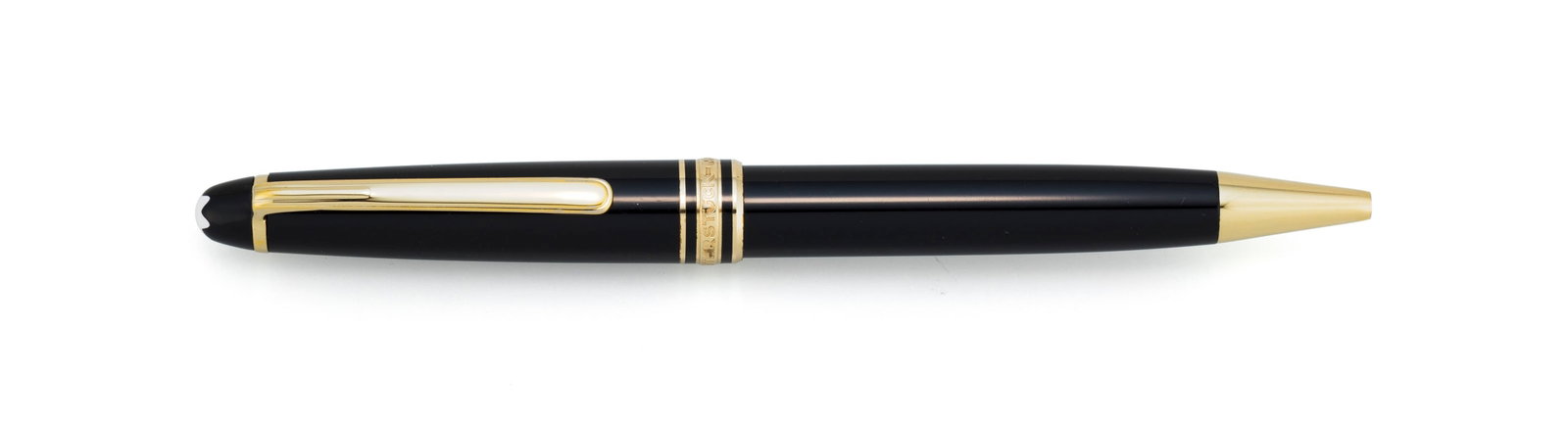Montblanc, Meisterstück, stylo bille en métal doré et résine noire, signé,  (1 of 2)