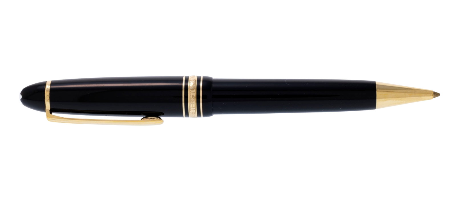Montblanc, Meisterstück, stylo bille en métal doré et résine noire, signé,  - 2