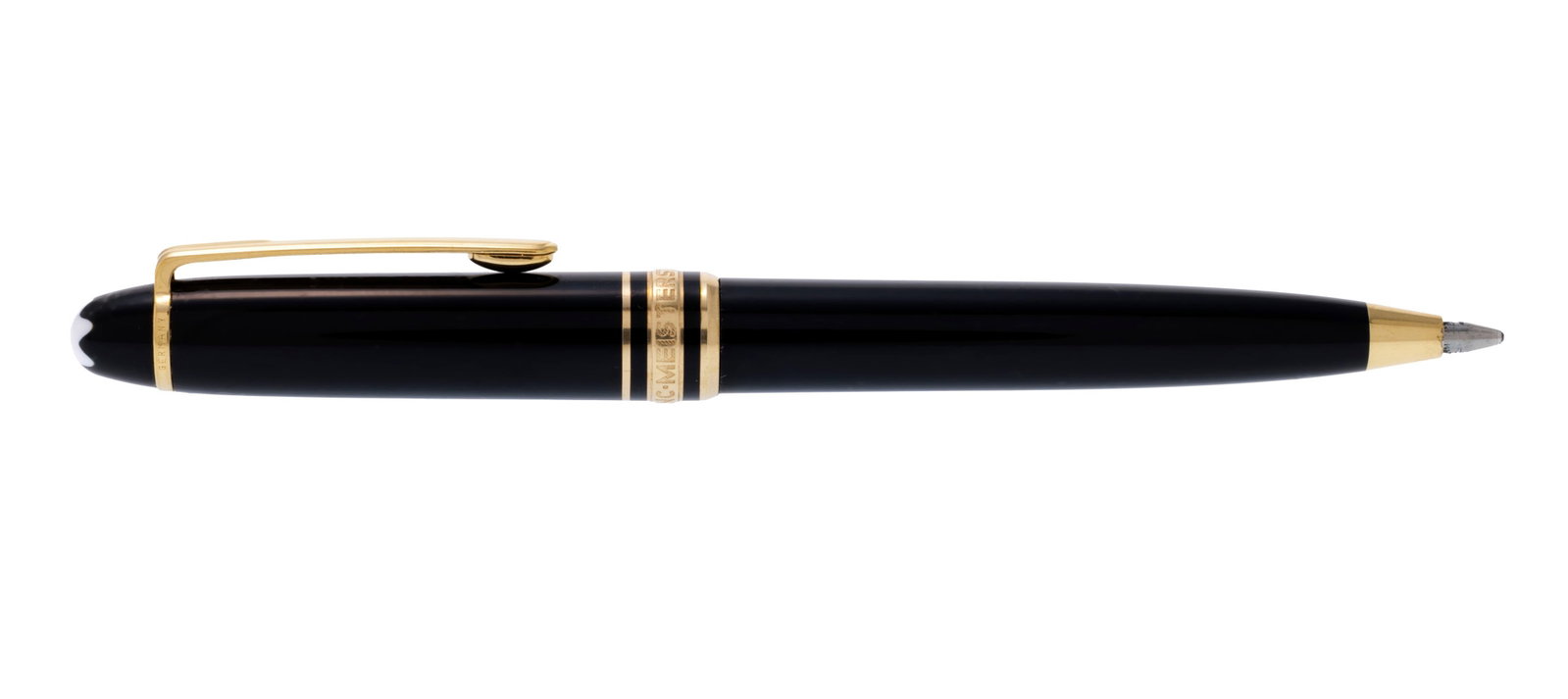 Montblanc, Meisterstück, stylo bille en résine noire et métal doré, signé,  - 2