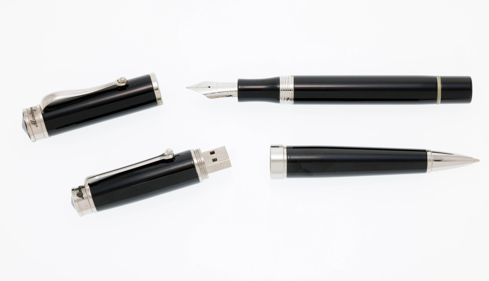 Montegrappa, ensemble composé d'un stylo plume et d'un stylo bille en métal argenté e - 2