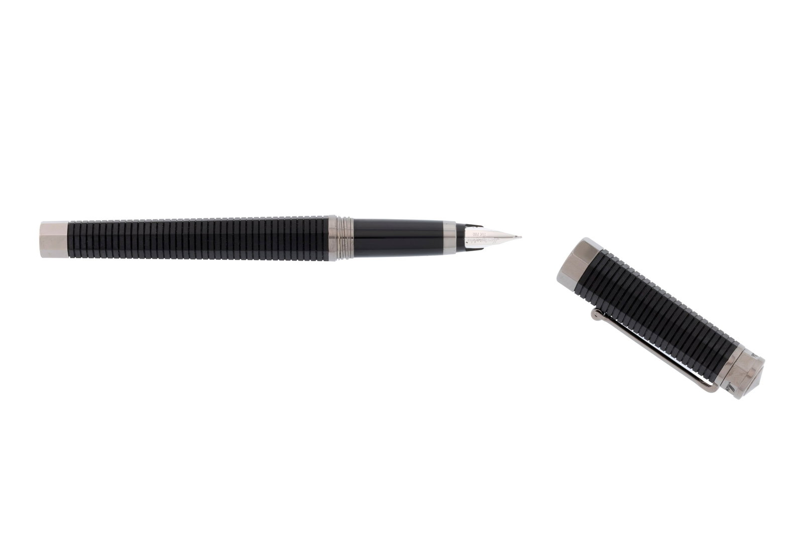 Montegrappa, stylo plume octogonal en métal argenté et résine noire, bec en or 750, s - 2
