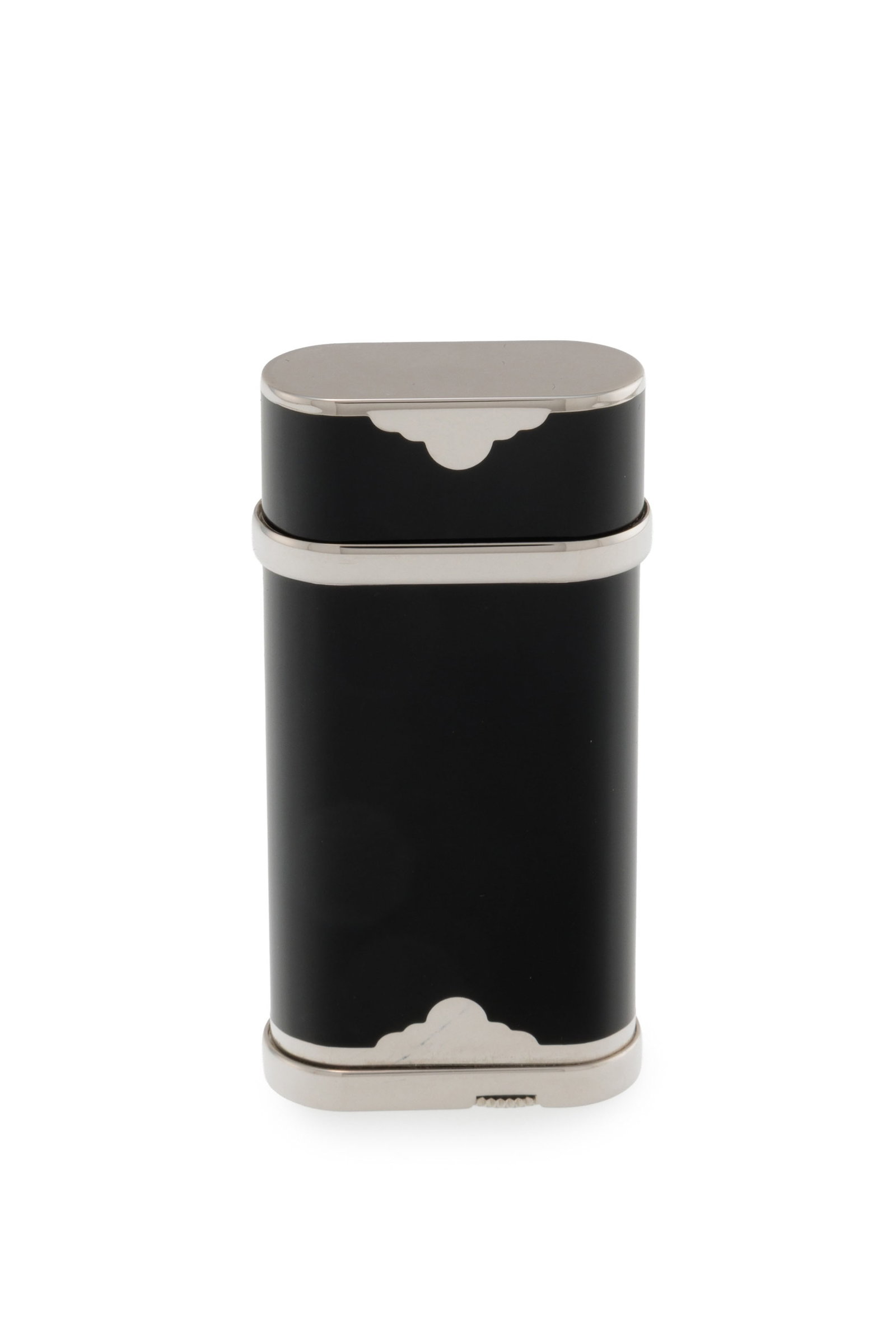 Cartier, briquet de style Art Déco en métal argenté et laque noire serti d'él - 3
