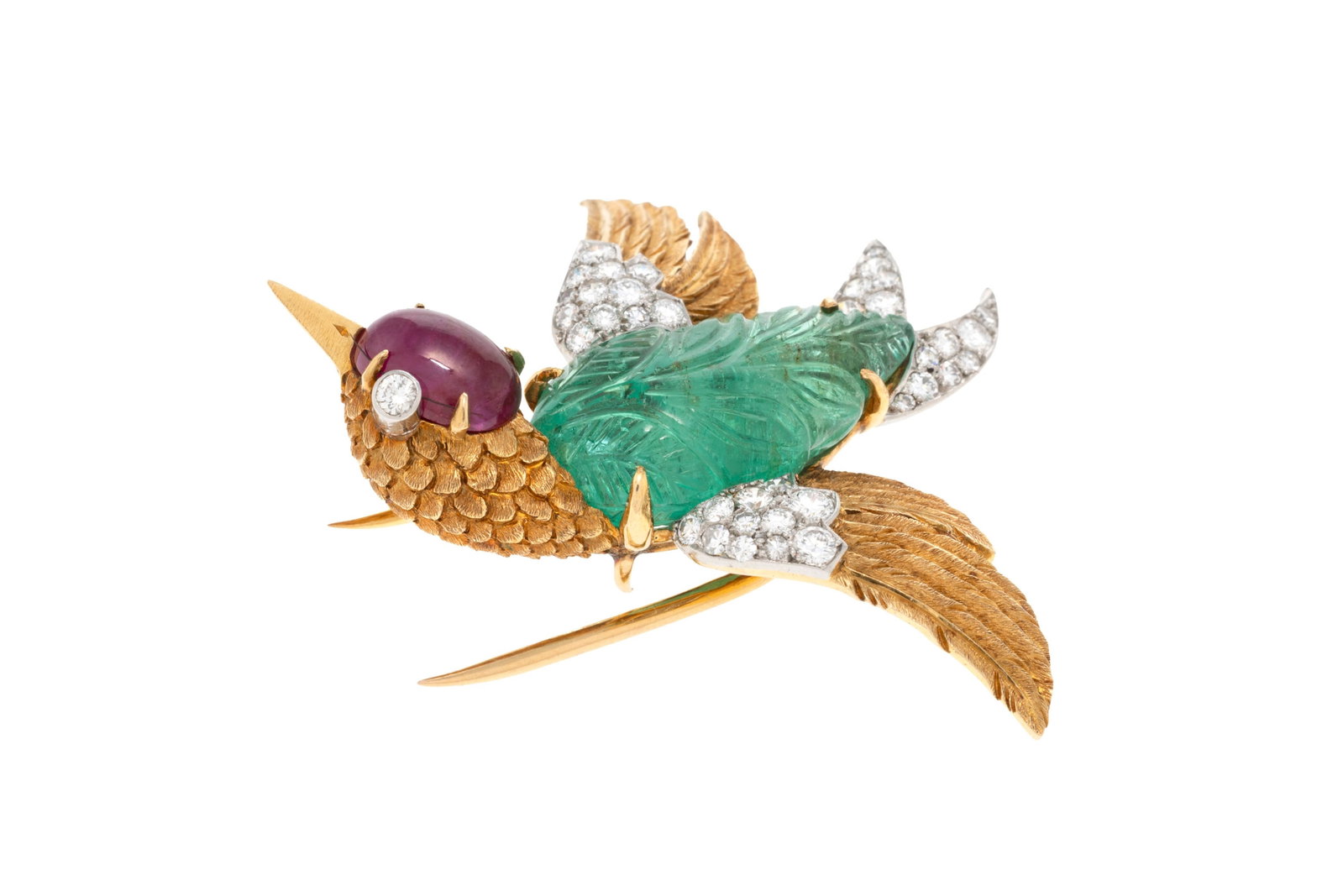 Cartier, broche oiseau circa 1950 or texturé stylisant le plumage et platine ornée d'une & - 3