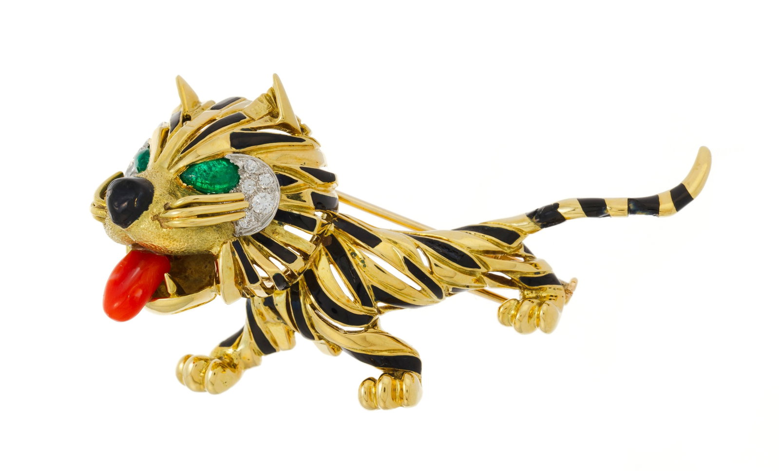 Van Cleef & Arpels, broche années 1960 figurant un tigre en or 750 et émail noir stylisant - 2