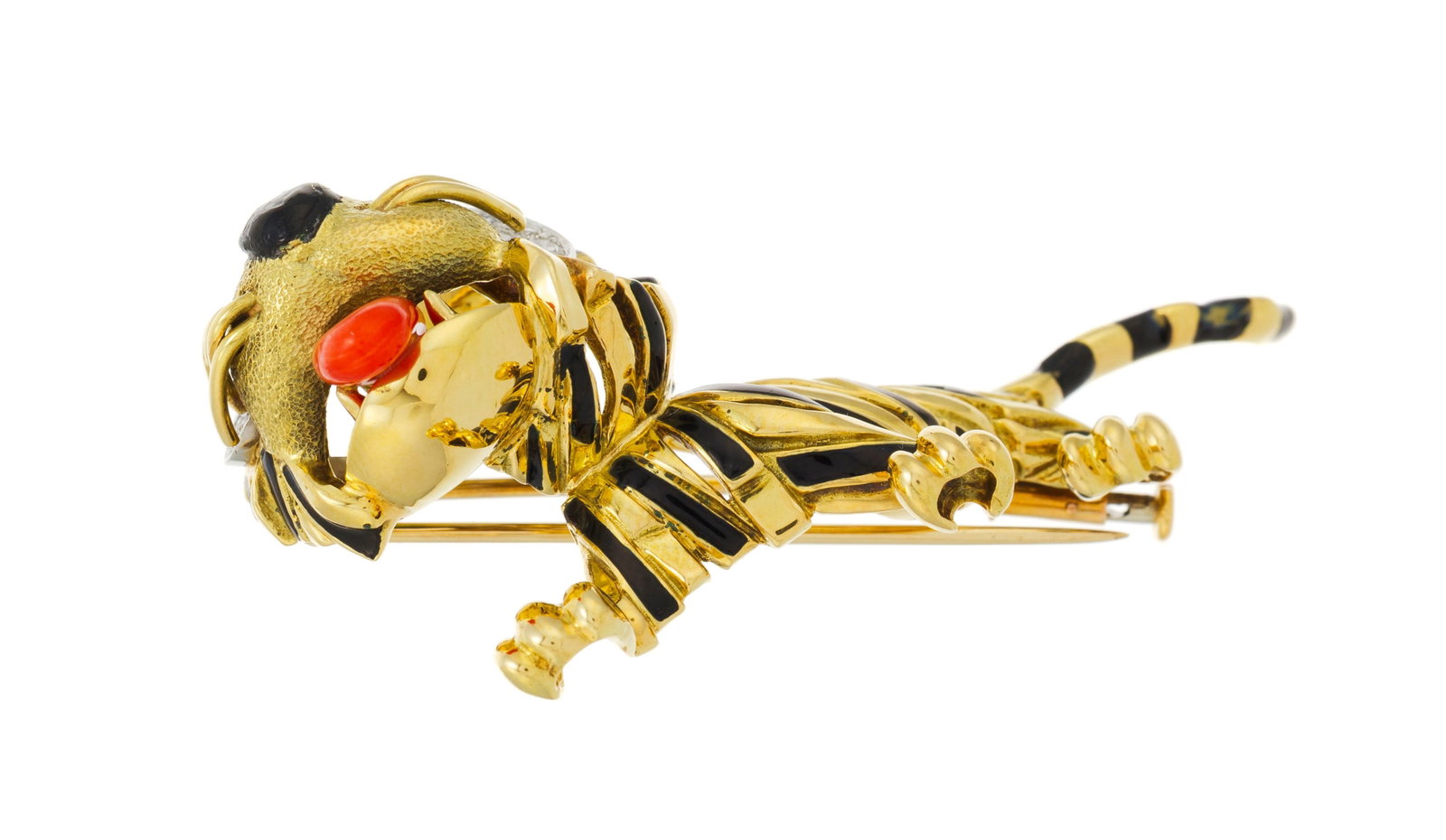 Van Cleef & Arpels, broche années 1960 figurant un tigre en or 750 et émail noir stylisant - 3