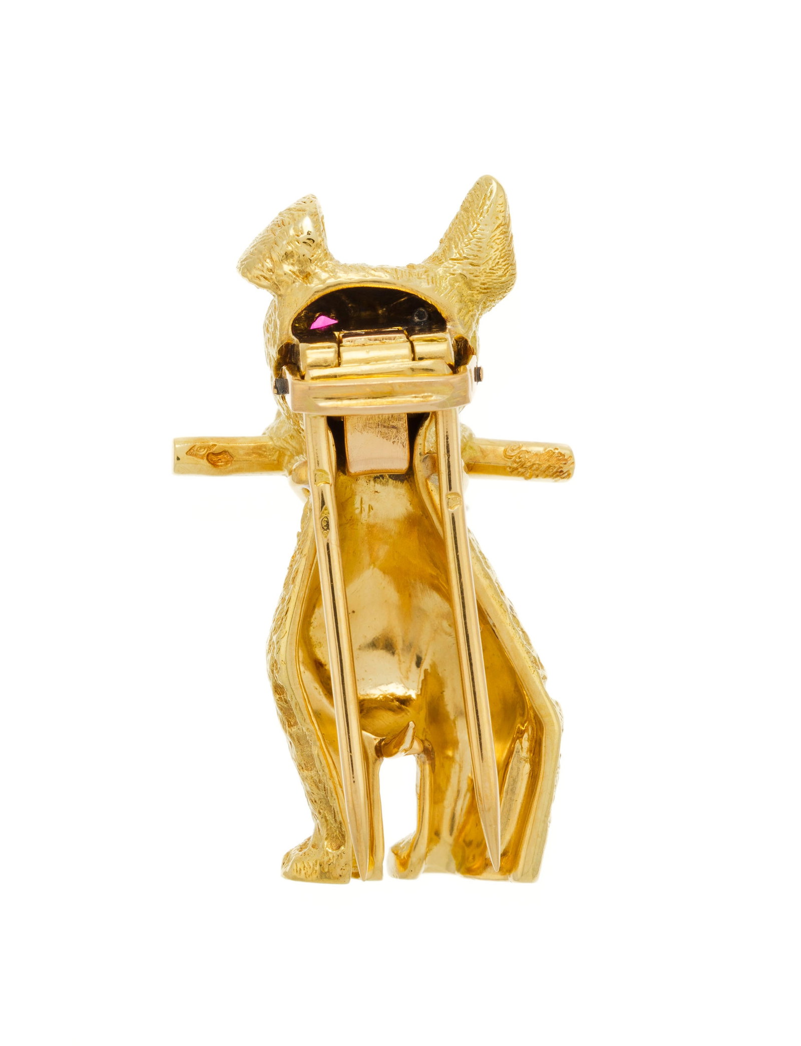 Cartier, broche Fox Terrier au monocle années 1960 en or 750 texturé stylisant le pelage,  - 3