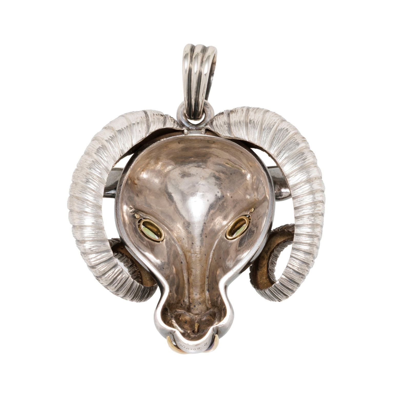 Boivin, pendentif, années 1970 en or 750 et argent noirci figurant une tête de bélier - 3