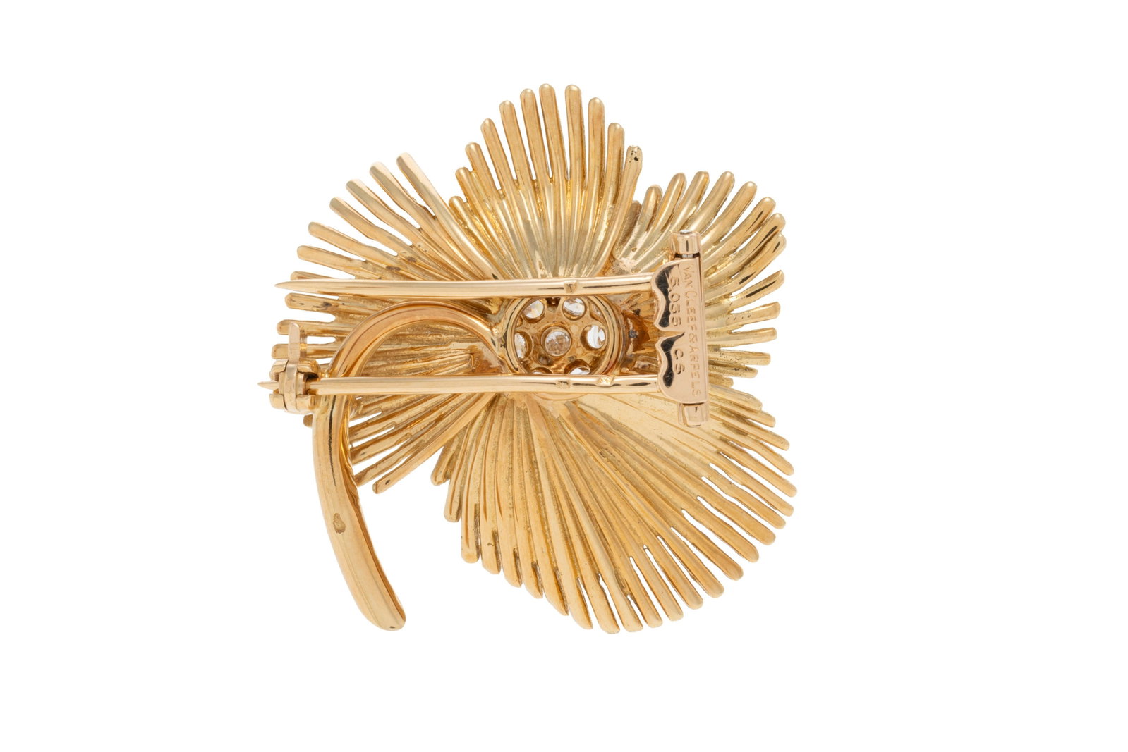 Van Cleef & Arpels, Pensée, broche fleur circa 1955 or 750 formée de fils rayonnants, les  - 3