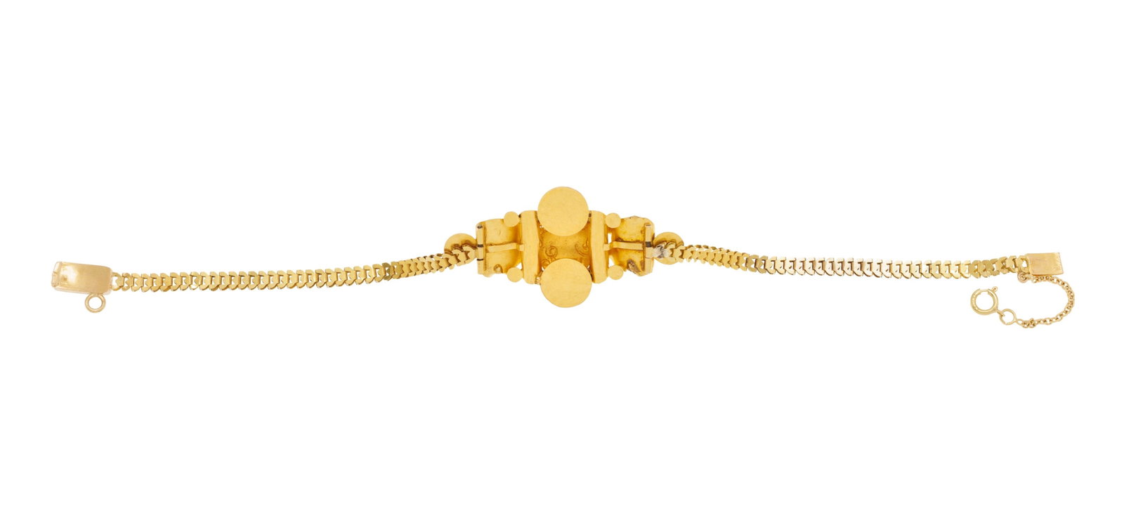 Bracelet XIXe s., or 750 orné d'un centre bombé et ciselé serti d'un rubis encadr - 4