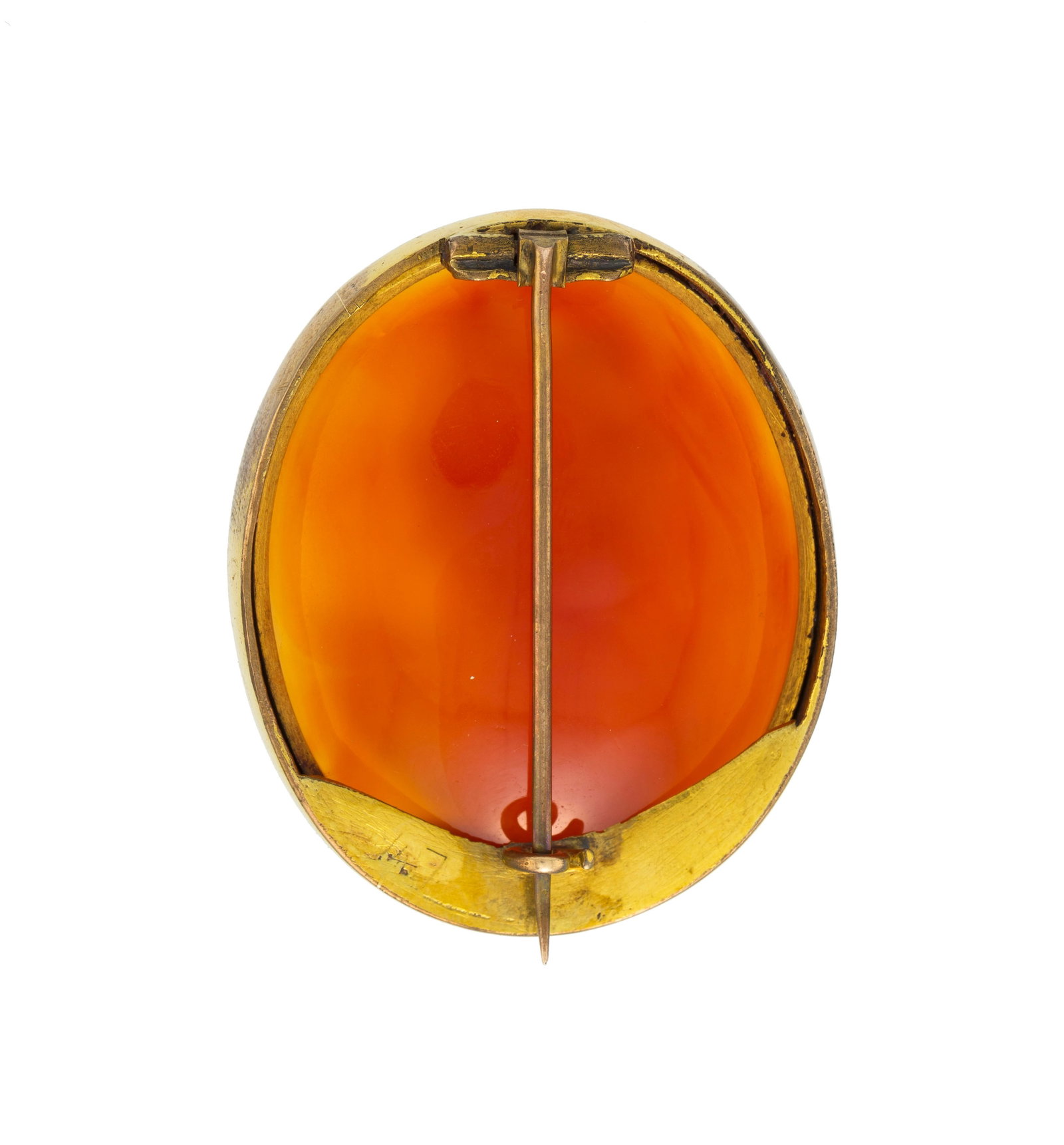 Broche XIXe s., en métal ornée d'une plaque de cornaline surmontée d'un profil à - 3