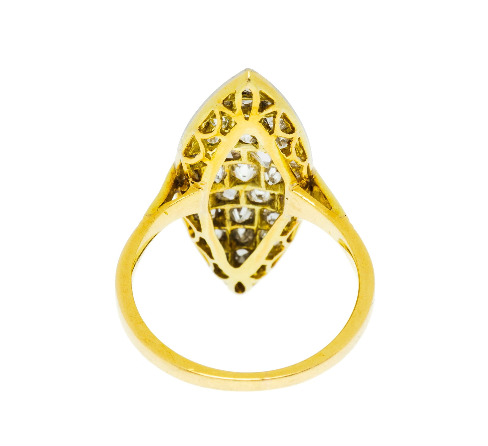 Bague marquise XIXe s., 2 ors 750 pavée de diamants taille rose et ancienne, doigt 46-6 - 3
