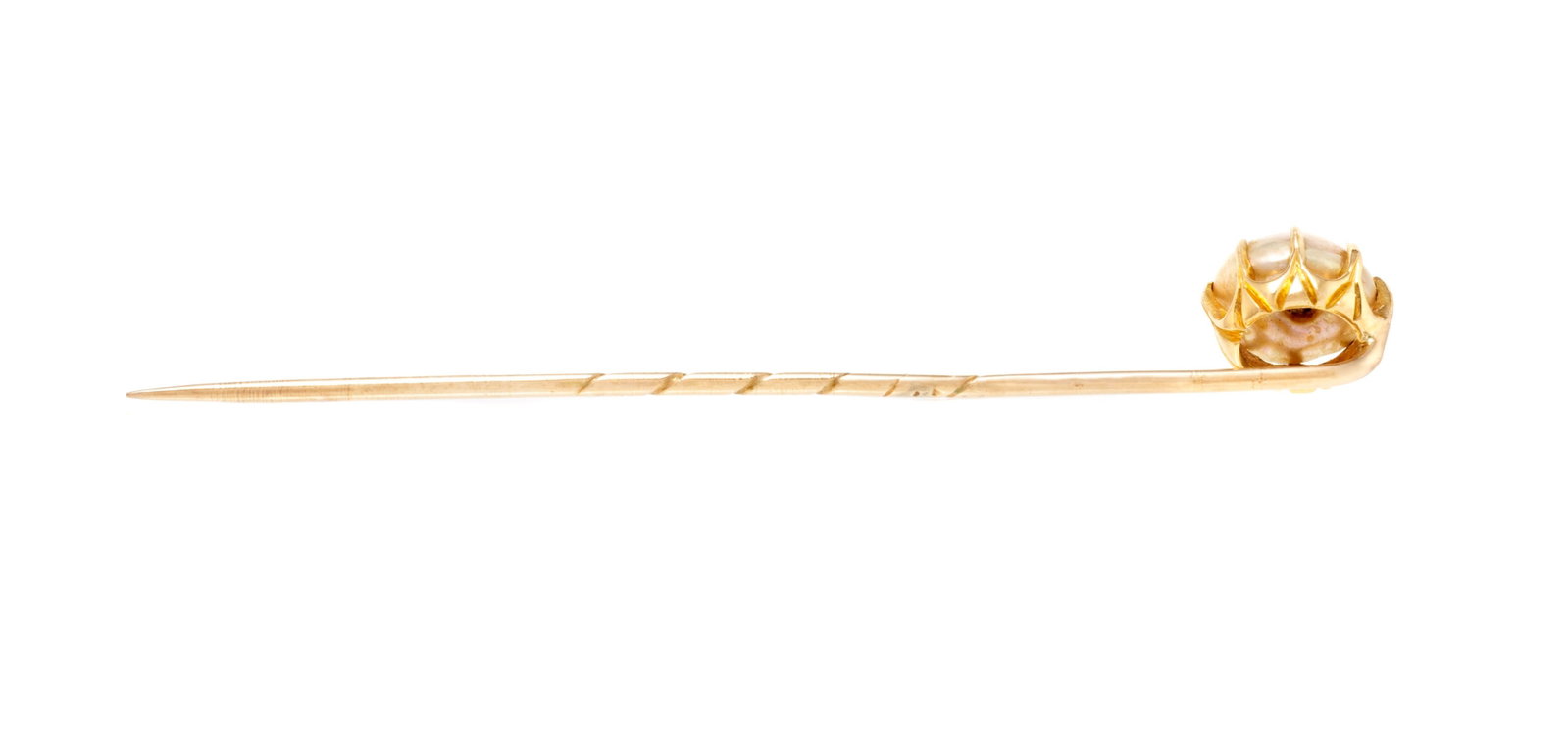Epingle XIX e s., en or 750 sertie d'une perle baroque blanche (non testée), h. 7.3 cm - 3