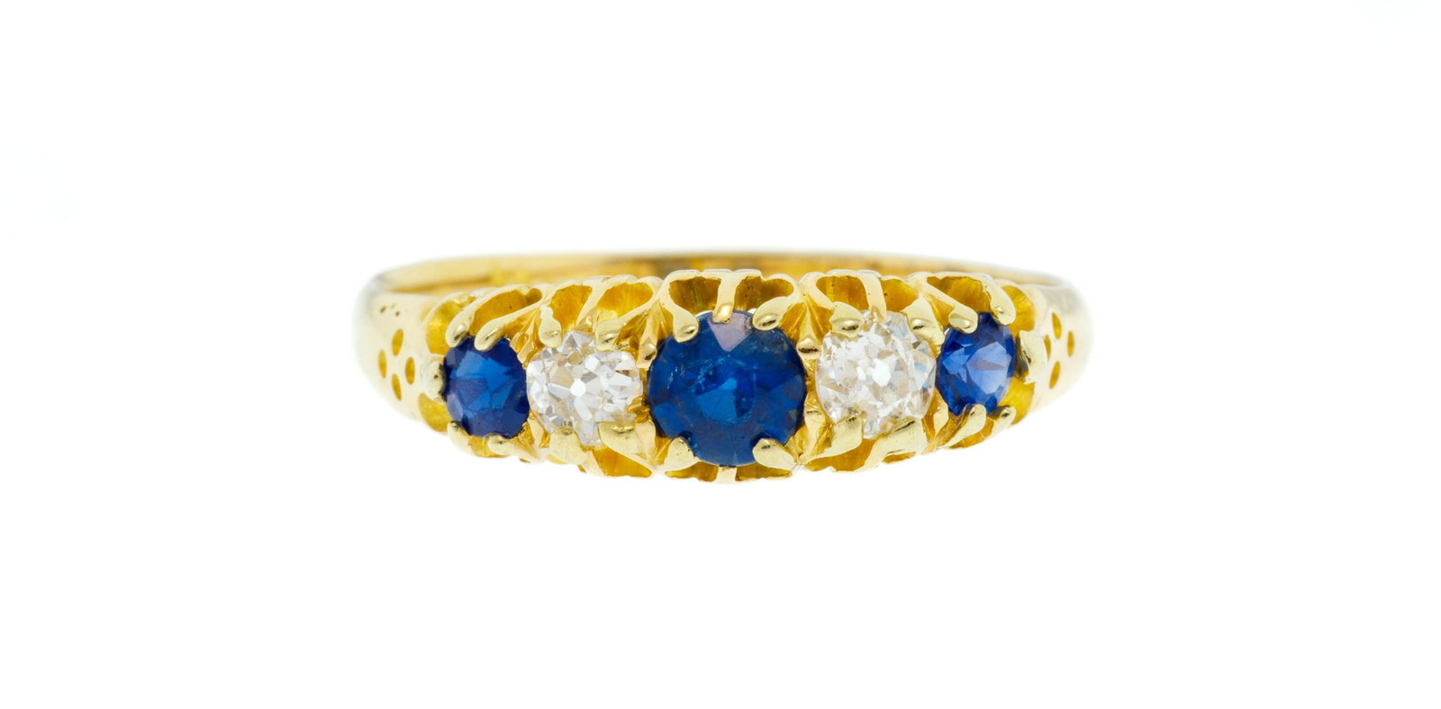 Bague XIXe s., or 750 sertie de saphirs et de diamants taille ancienne, doigt environ 56-16: Bague XIXe s., or 750 sertie de saphirs et de diamants taille ancienne, doigt environ 56-16 Condition Monture: Bon état de conservation général pour un bijoux d'époque.