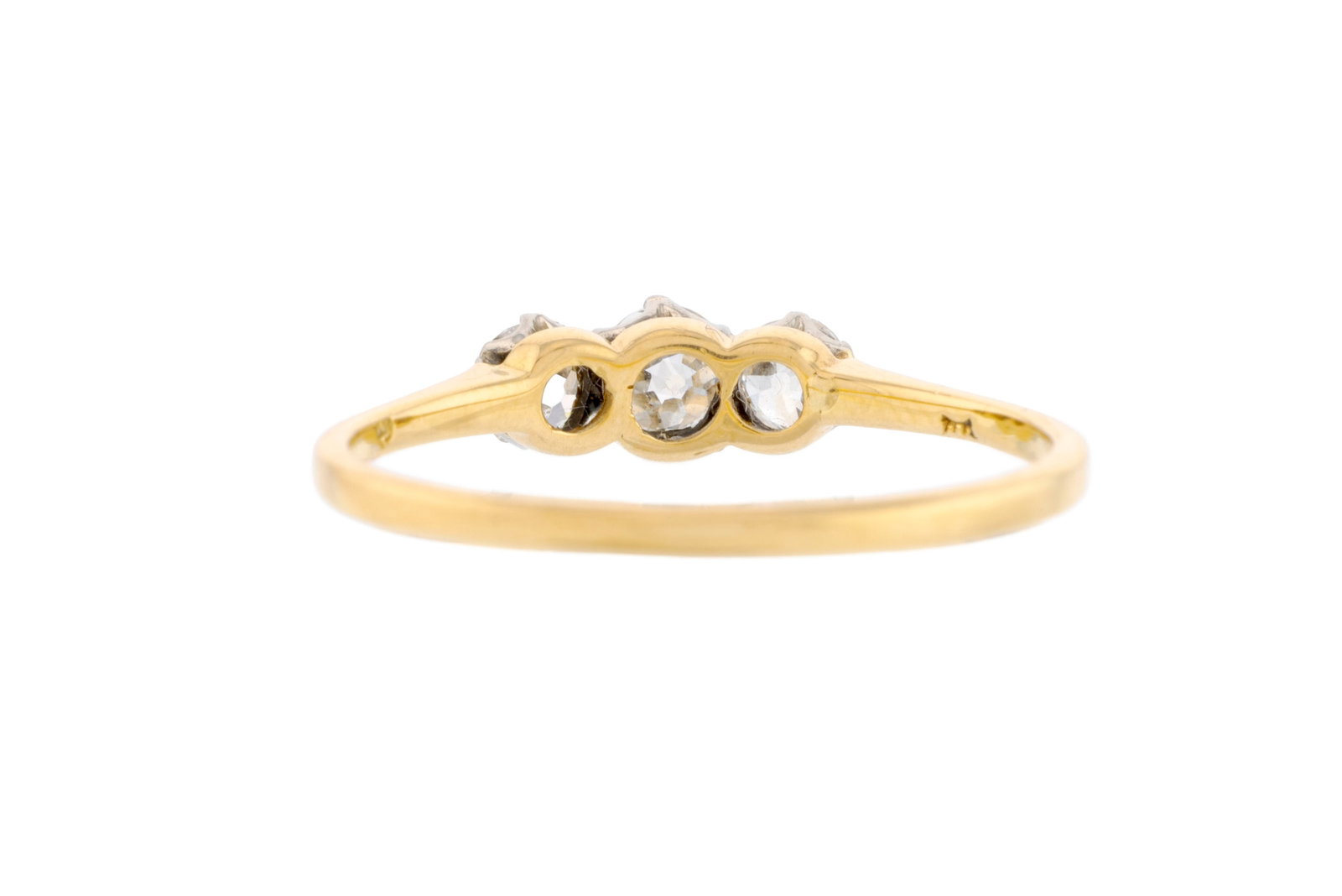 Bague XIXe s., 2 ors 750 sertie de trois diamants taille ancienne, doigt 63-23 - 3