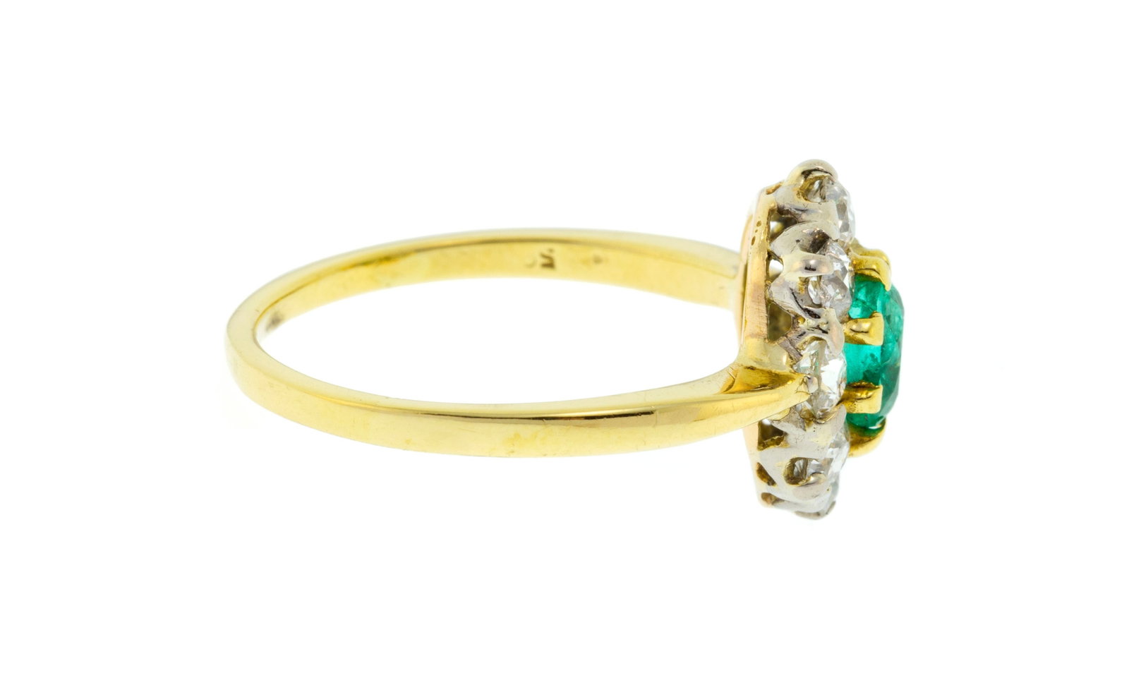 Bague début XXe s., 2 ors 585 sertie d'une émeraude ovale entourée de diamants taille - 2