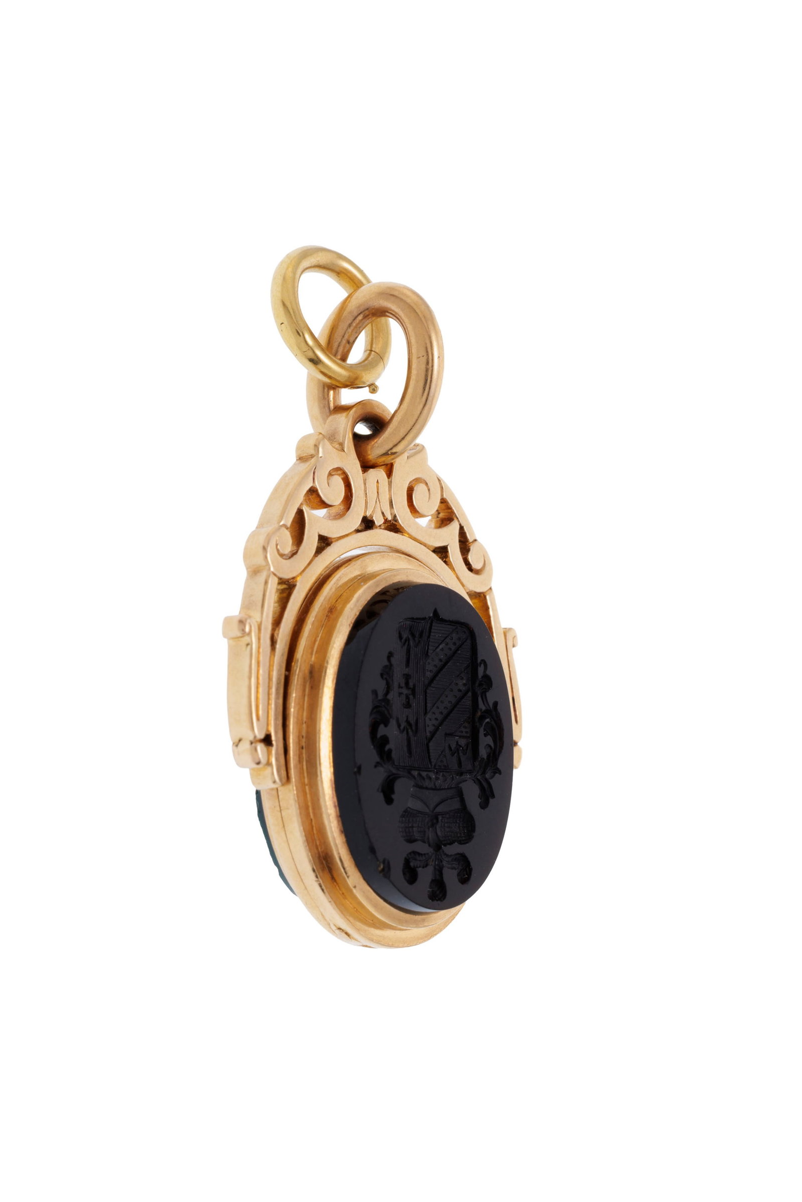 Pendentif-médaillon à sceaux XIXe s., or 750 orné de deux intailles sur onyx et jaspe - 3