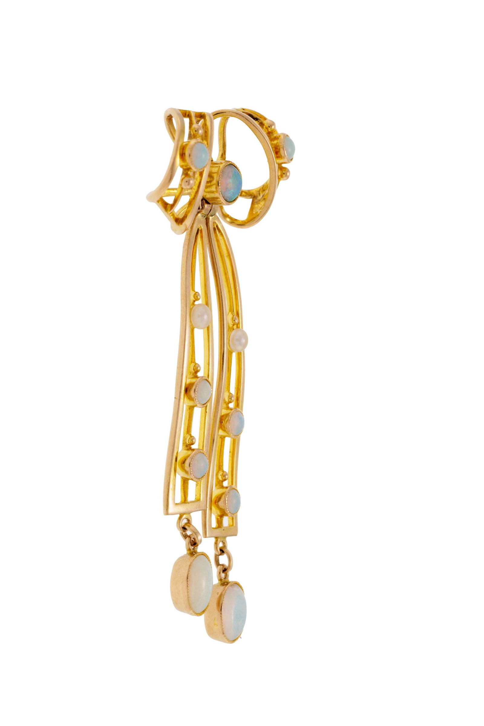 Pendentif nœud début XXe s., en or 750 ajouré serti d'opales et de deux petites perle - 2