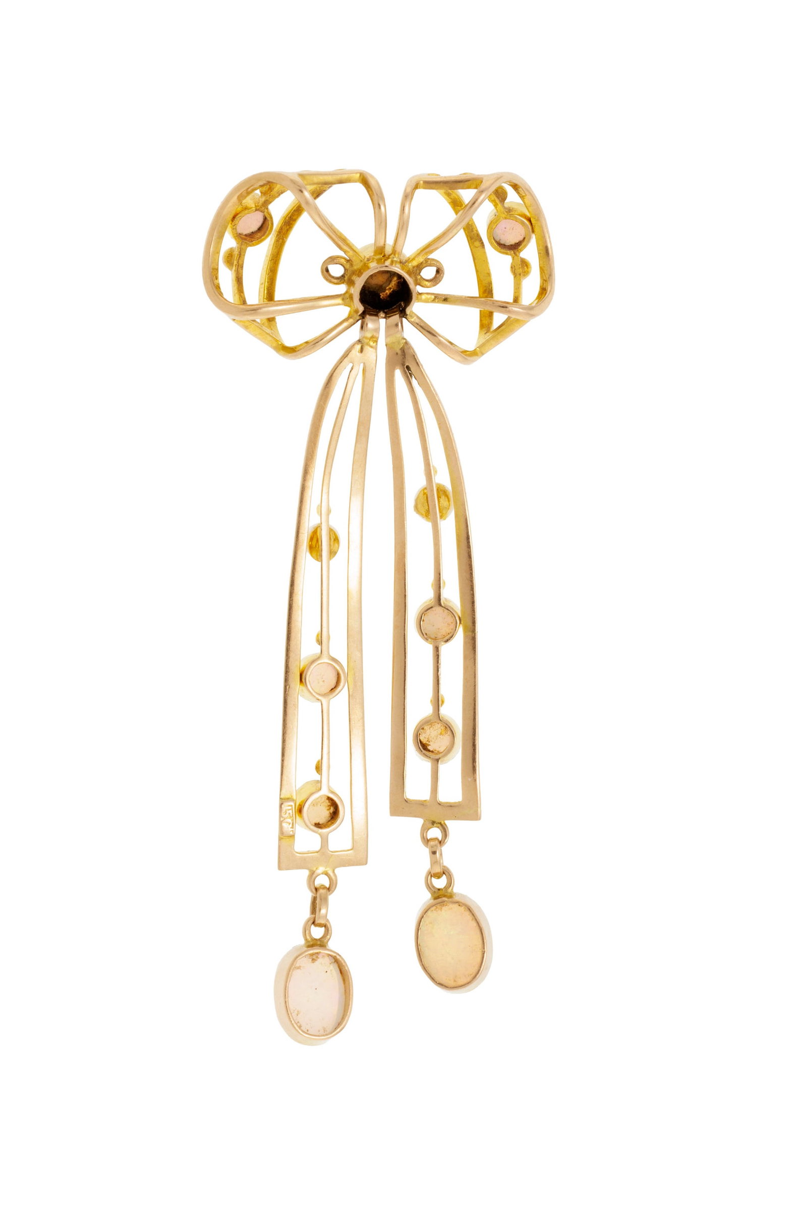 Pendentif nœud début XXe s., en or 750 ajouré serti d'opales et de deux petites perle - 3