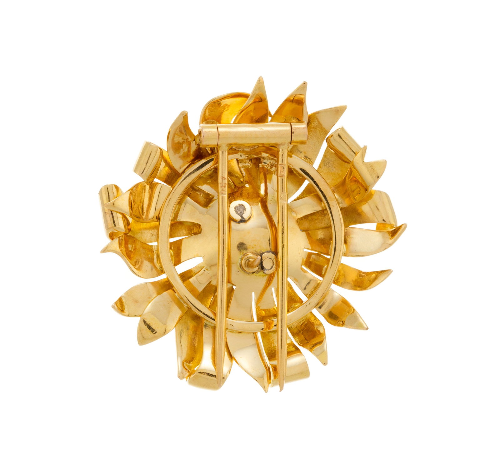 Broche fleur années 1940-50 2 ors 750, les étamines serties de diamants taille 8/8 et bril - 3